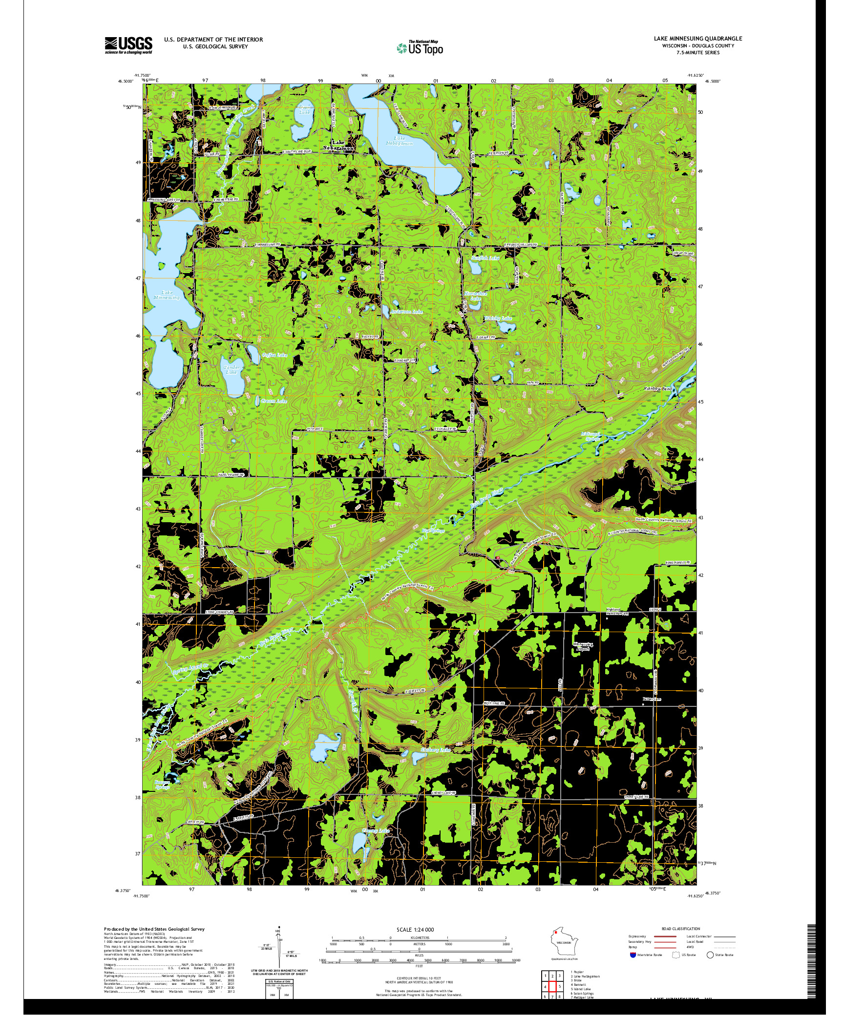 US TOPO 7.5-MINUTE MAP FOR LAKE MINNESUING, WI