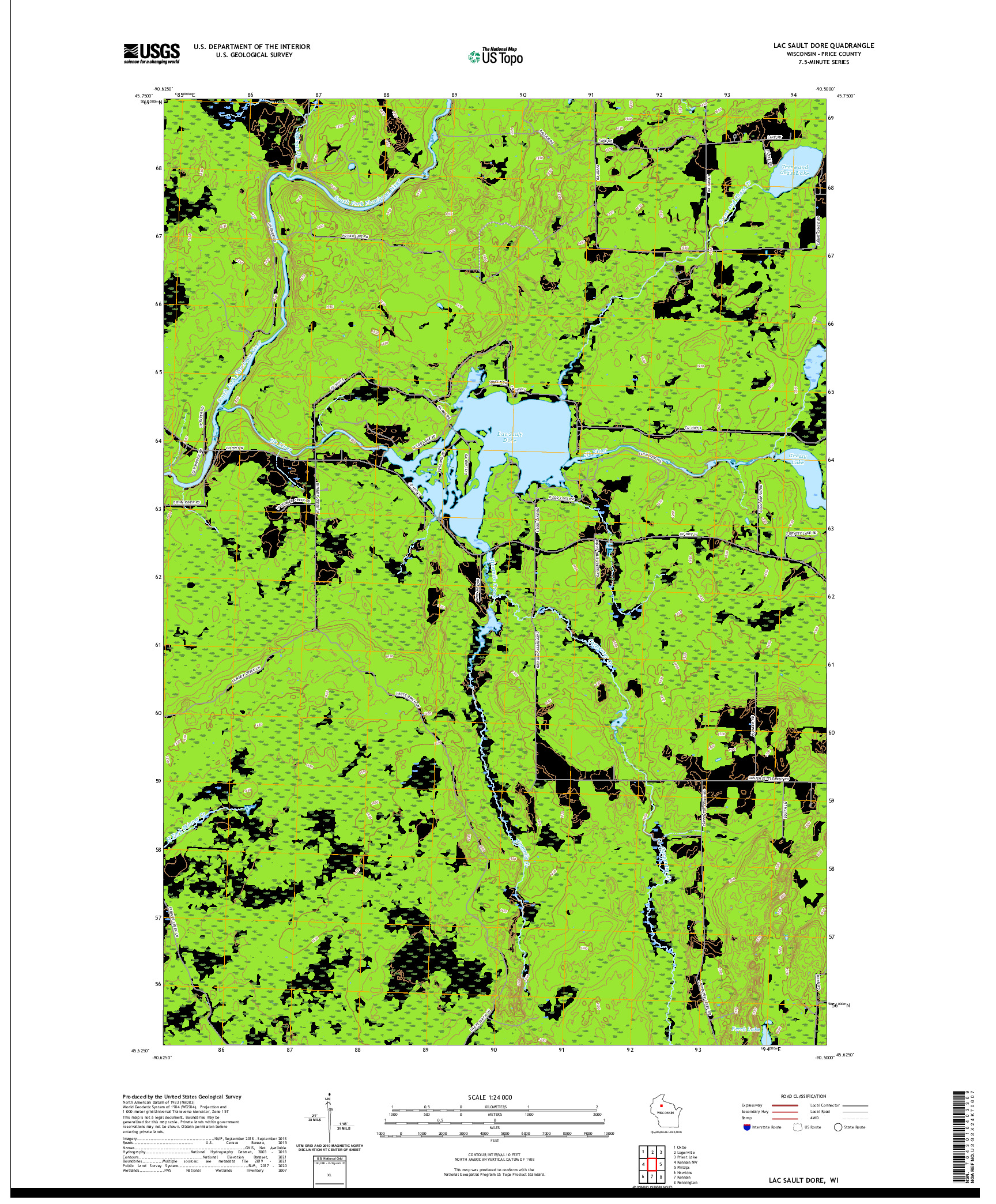 US TOPO 7.5-MINUTE MAP FOR LAC SAULT DORE, WI