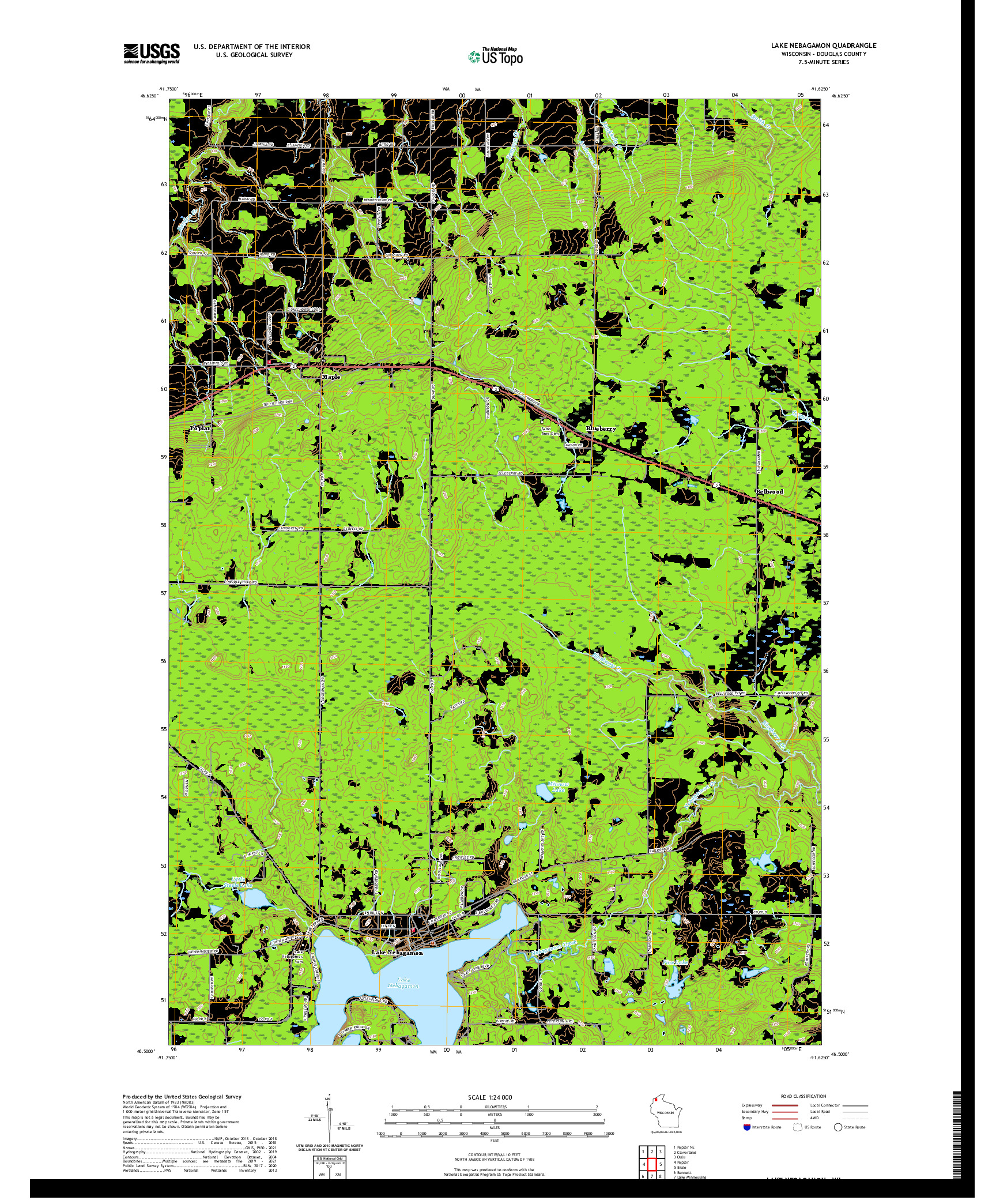 US TOPO 7.5-MINUTE MAP FOR LAKE NEBAGAMON, WI