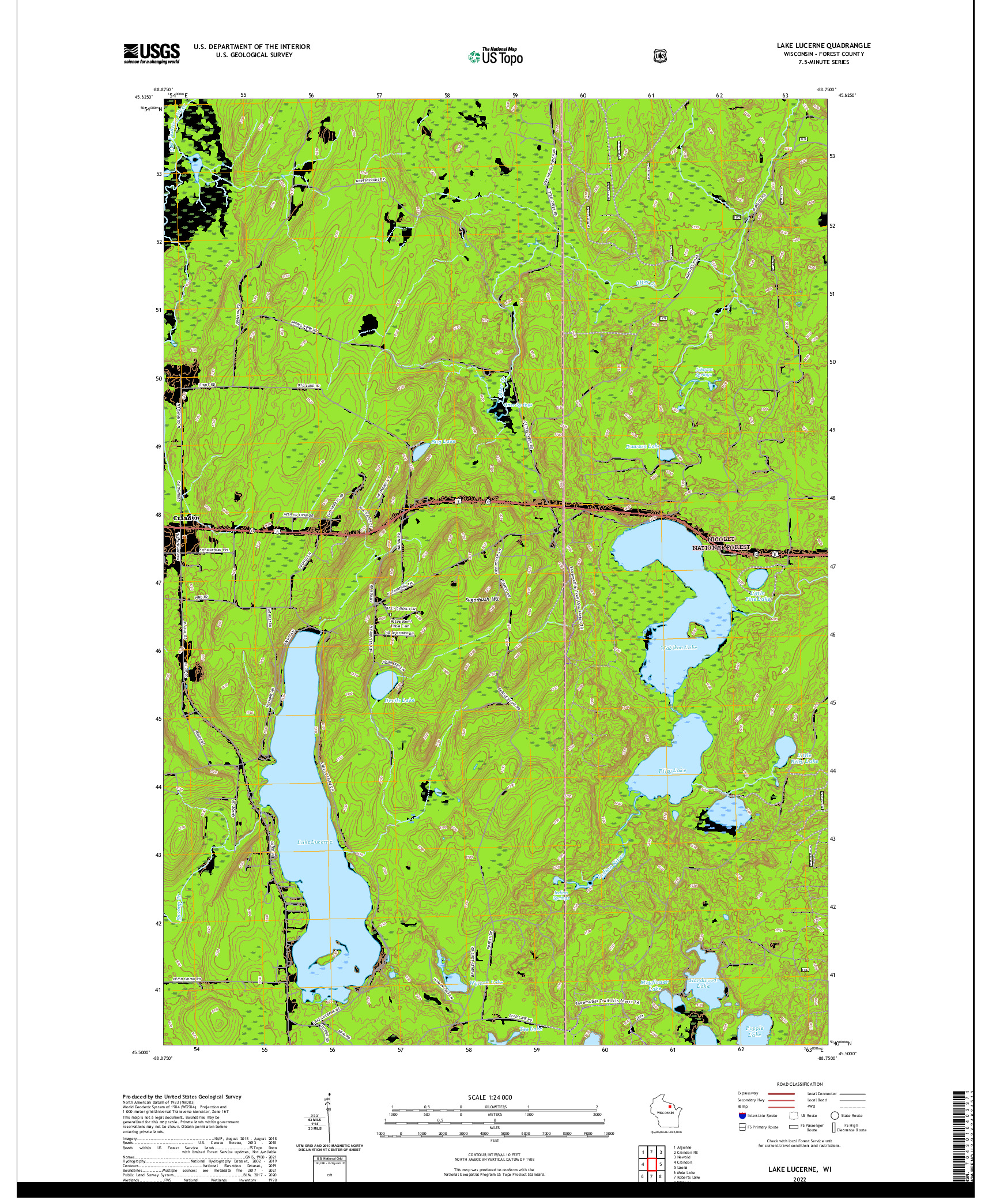 US TOPO 7.5-MINUTE MAP FOR LAKE LUCERNE, WI