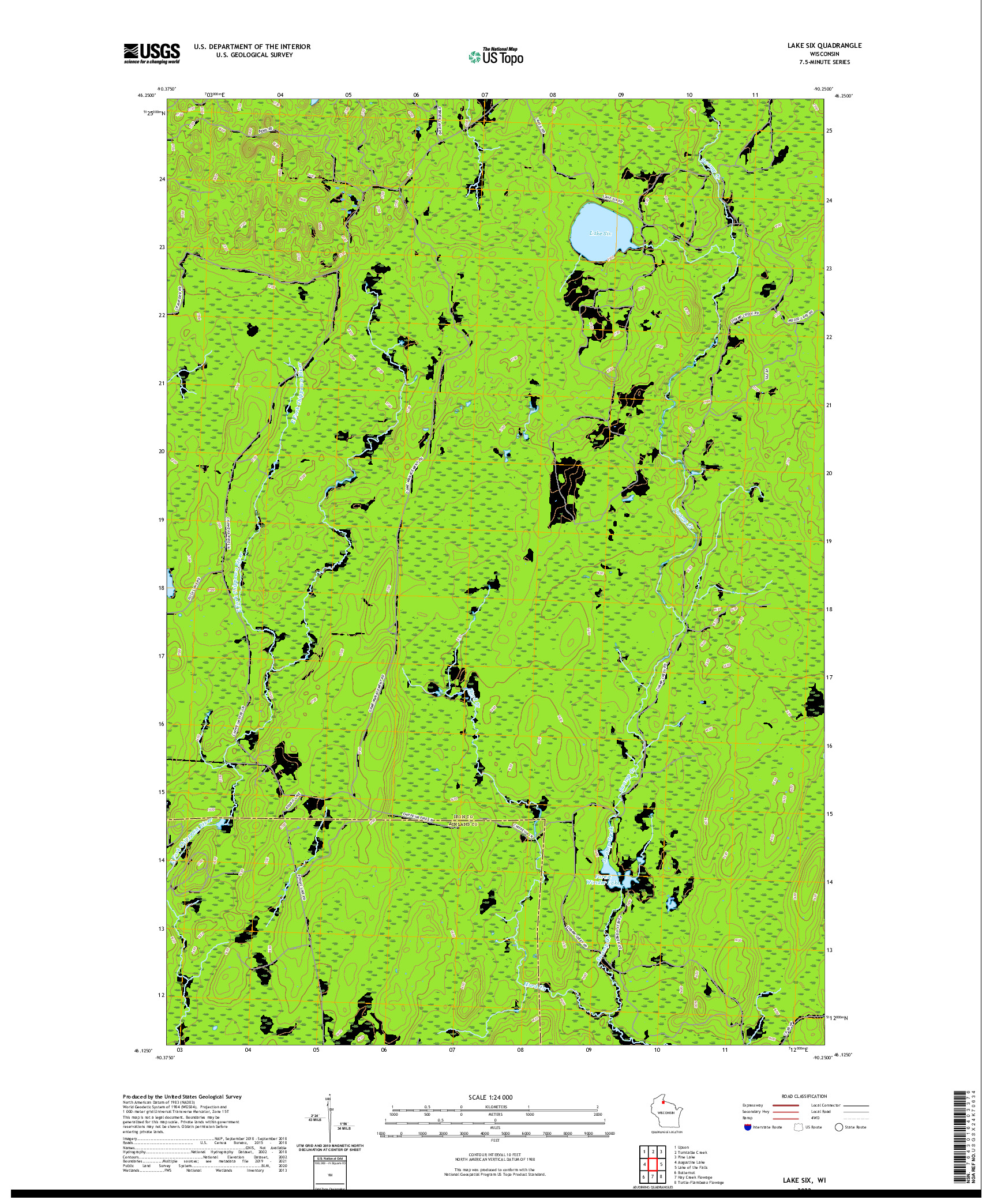 US TOPO 7.5-MINUTE MAP FOR LAKE SIX, WI