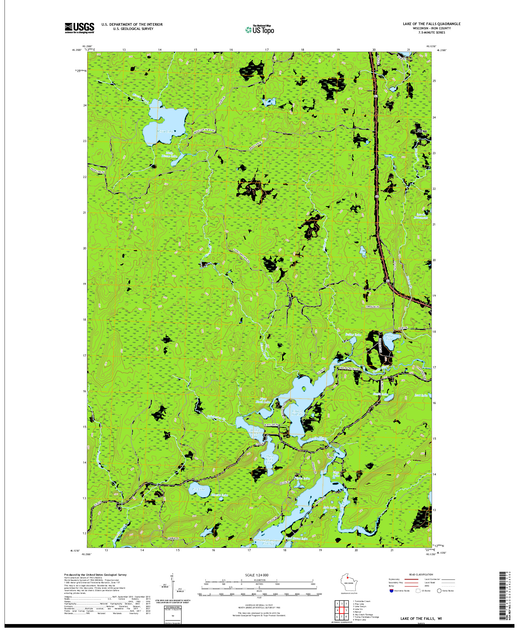 US TOPO 7.5-MINUTE MAP FOR LAKE OF THE FALLS, WI