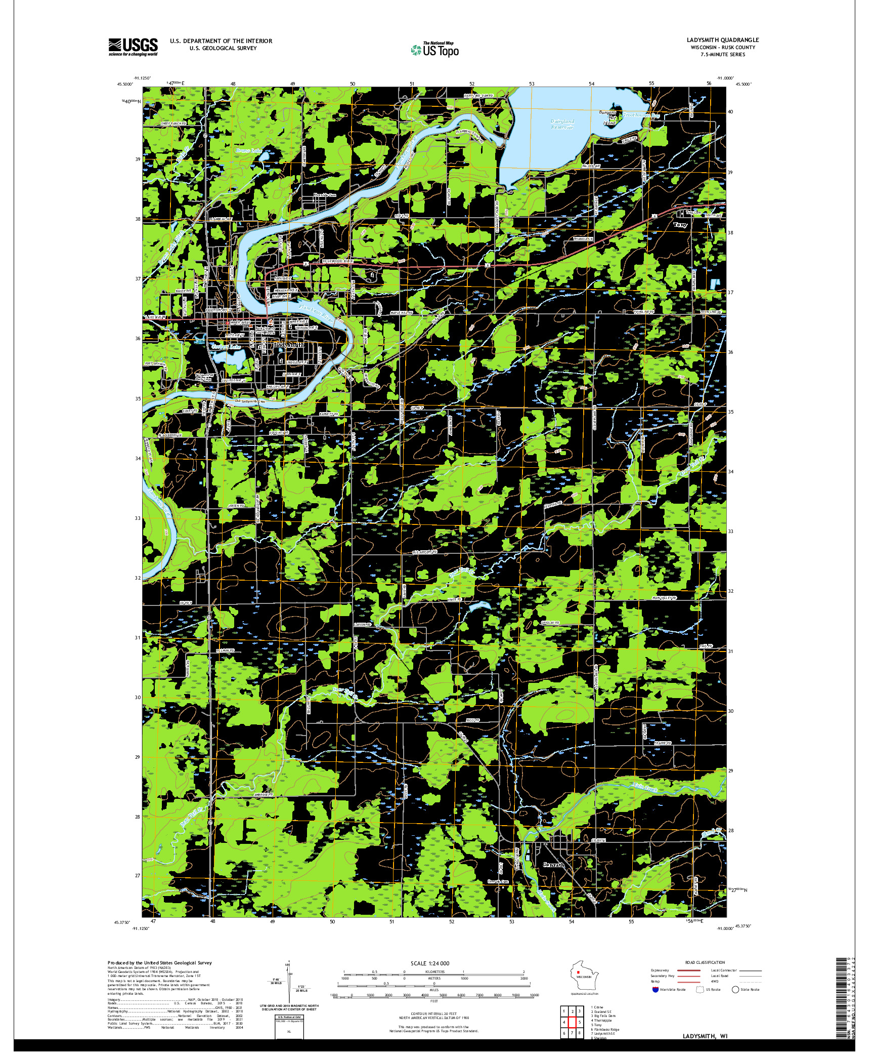 US TOPO 7.5-MINUTE MAP FOR LADYSMITH, WI