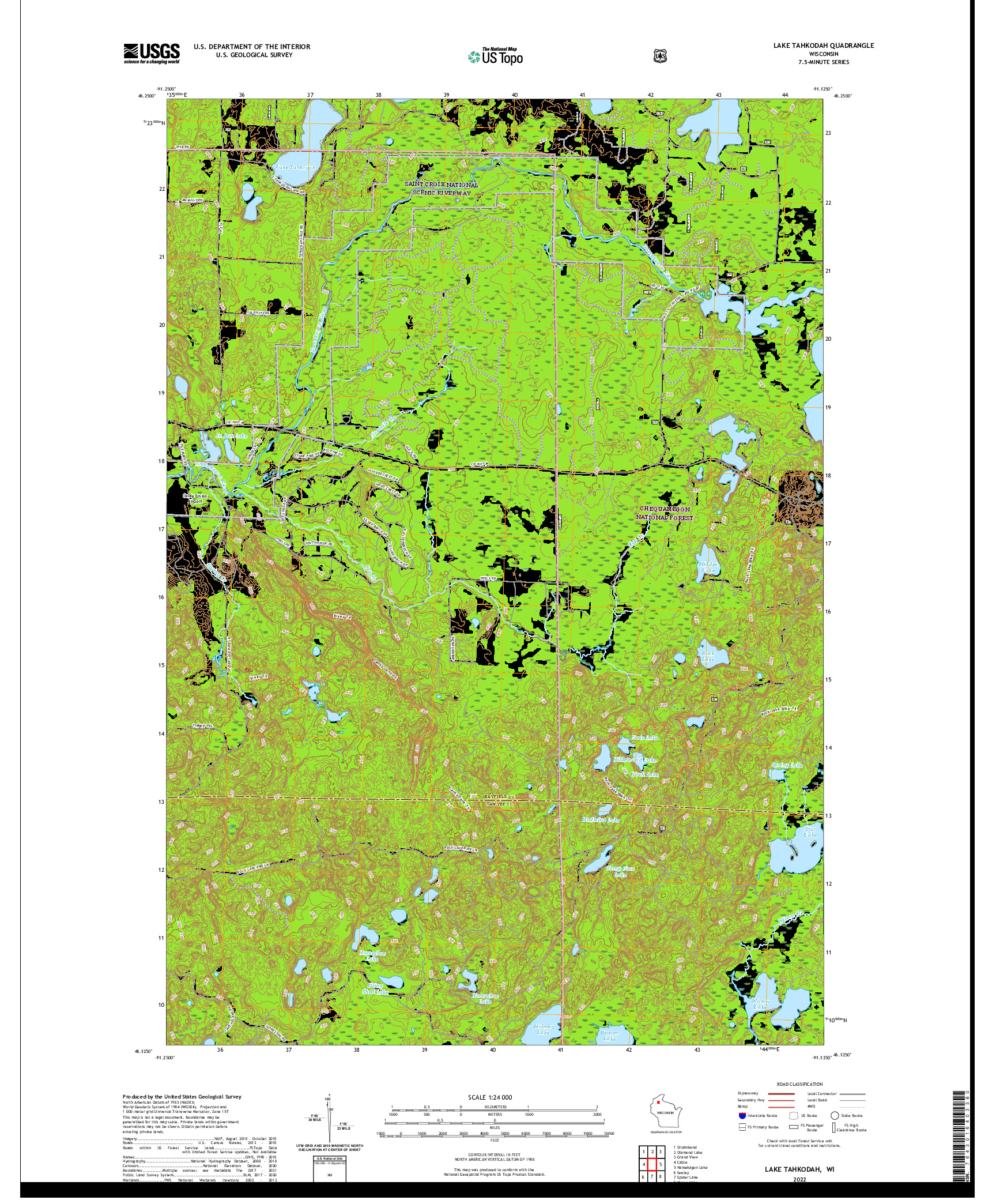 US TOPO 7.5-MINUTE MAP FOR LAKE TAHKODAH, WI