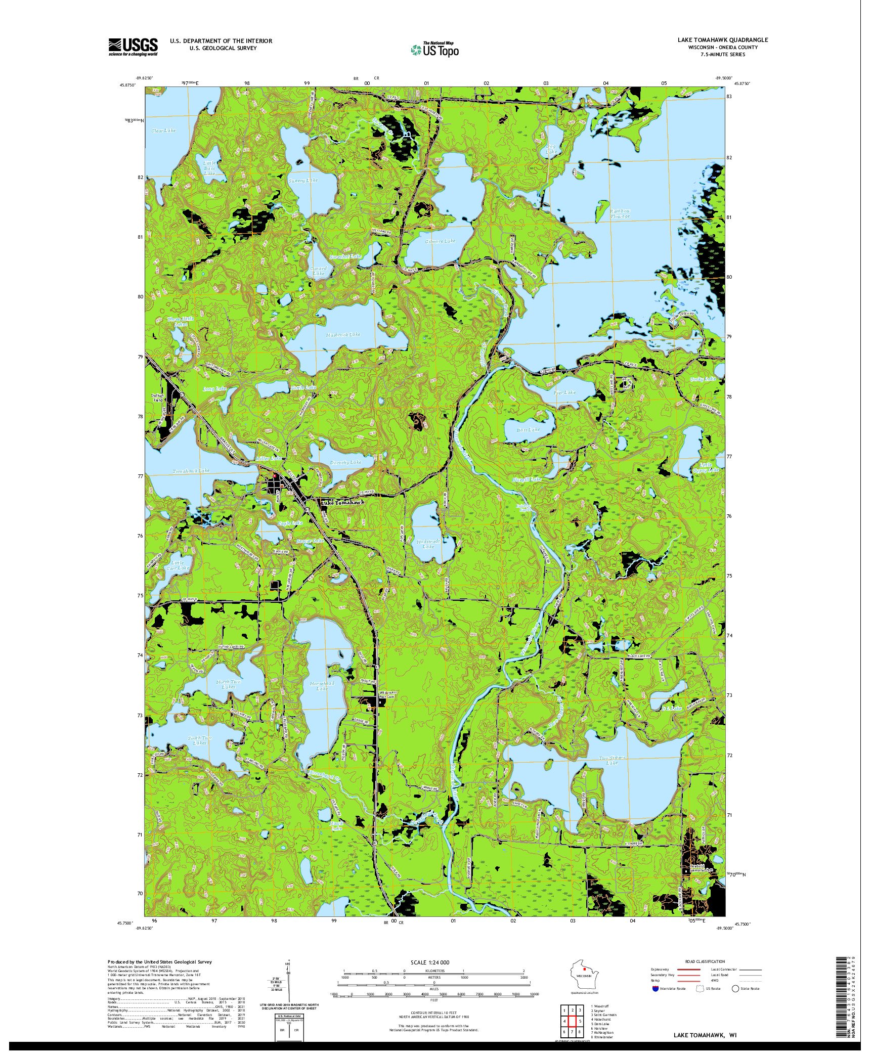 US TOPO 7.5-MINUTE MAP FOR LAKE TOMAHAWK, WI