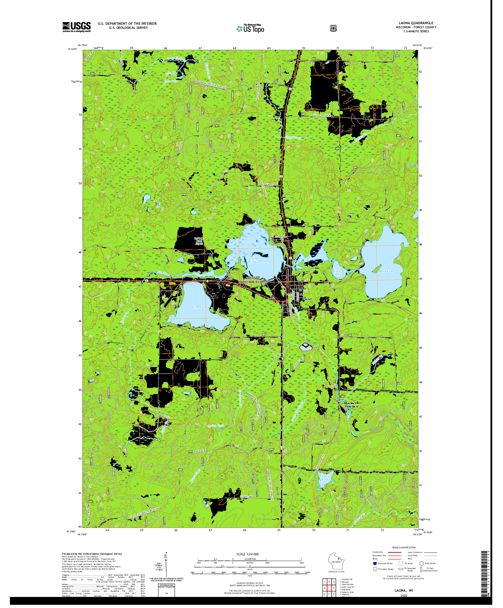 US TOPO 7.5-MINUTE MAP FOR LAONA, WI