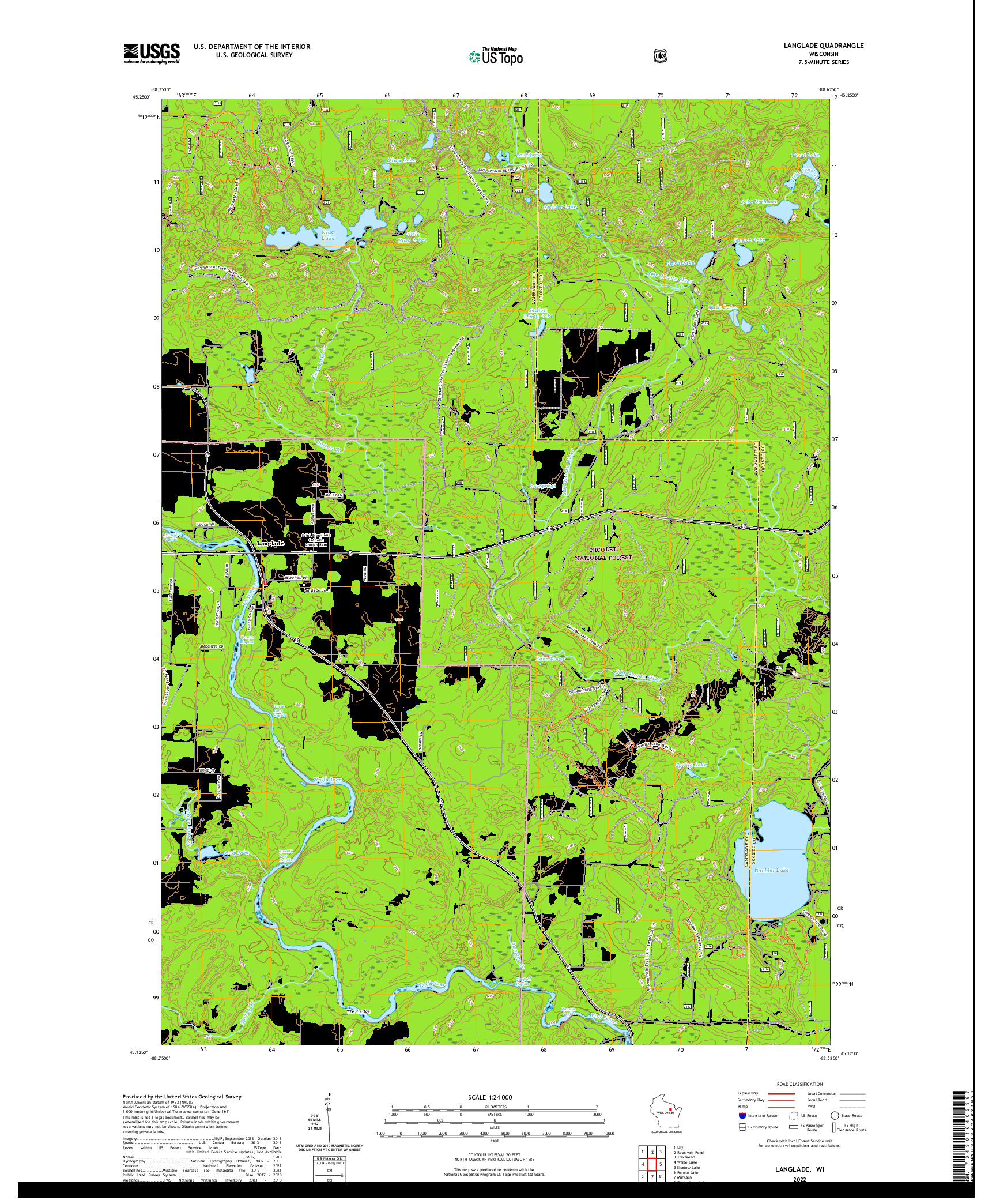 US TOPO 7.5-MINUTE MAP FOR LANGLADE, WI