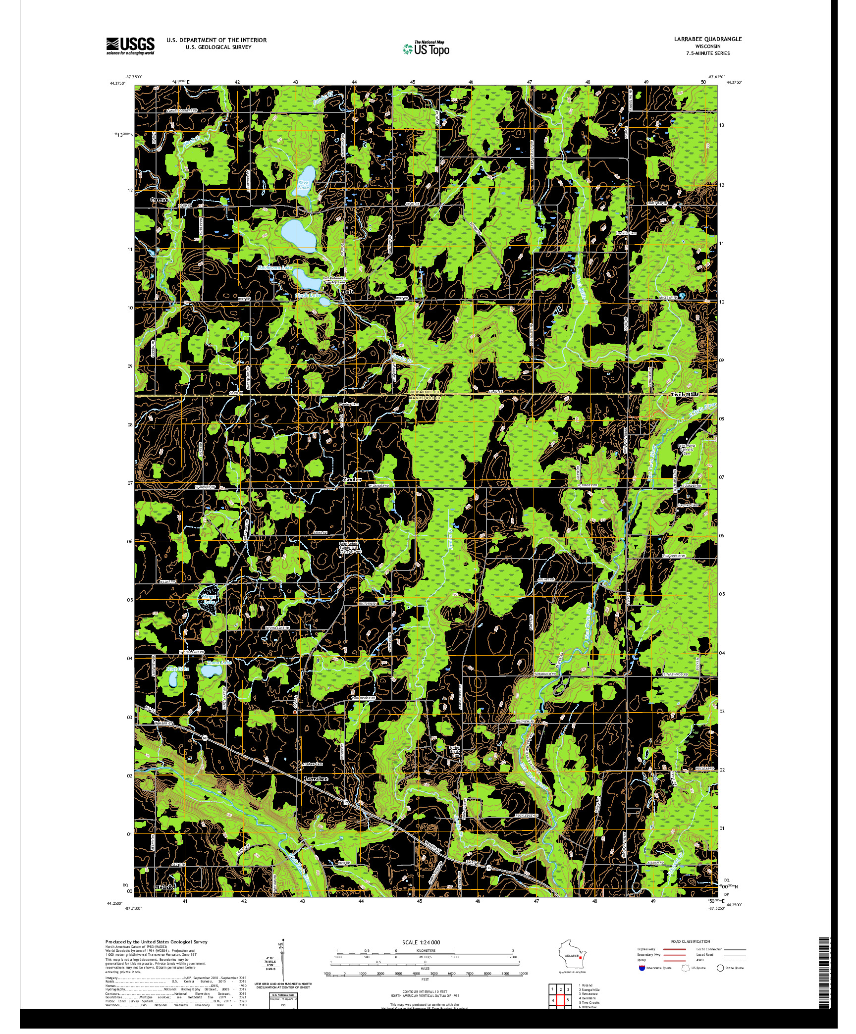 US TOPO 7.5-MINUTE MAP FOR LARRABEE, WI