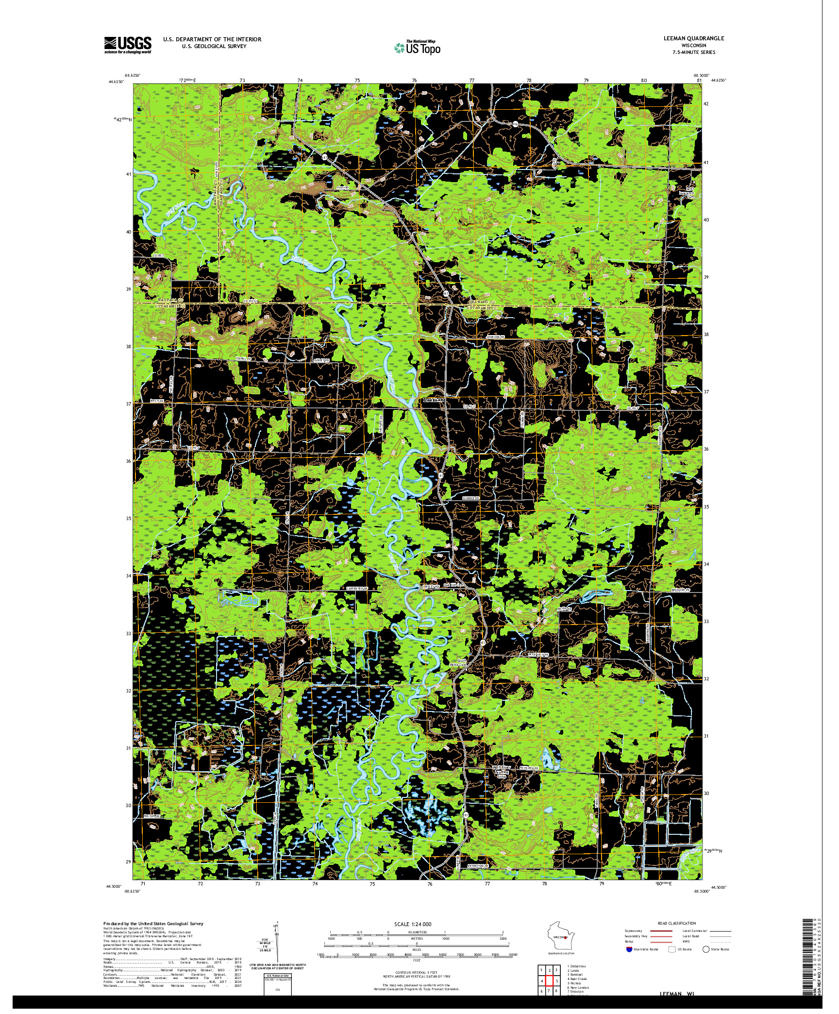 US TOPO 7.5-MINUTE MAP FOR LEEMAN, WI