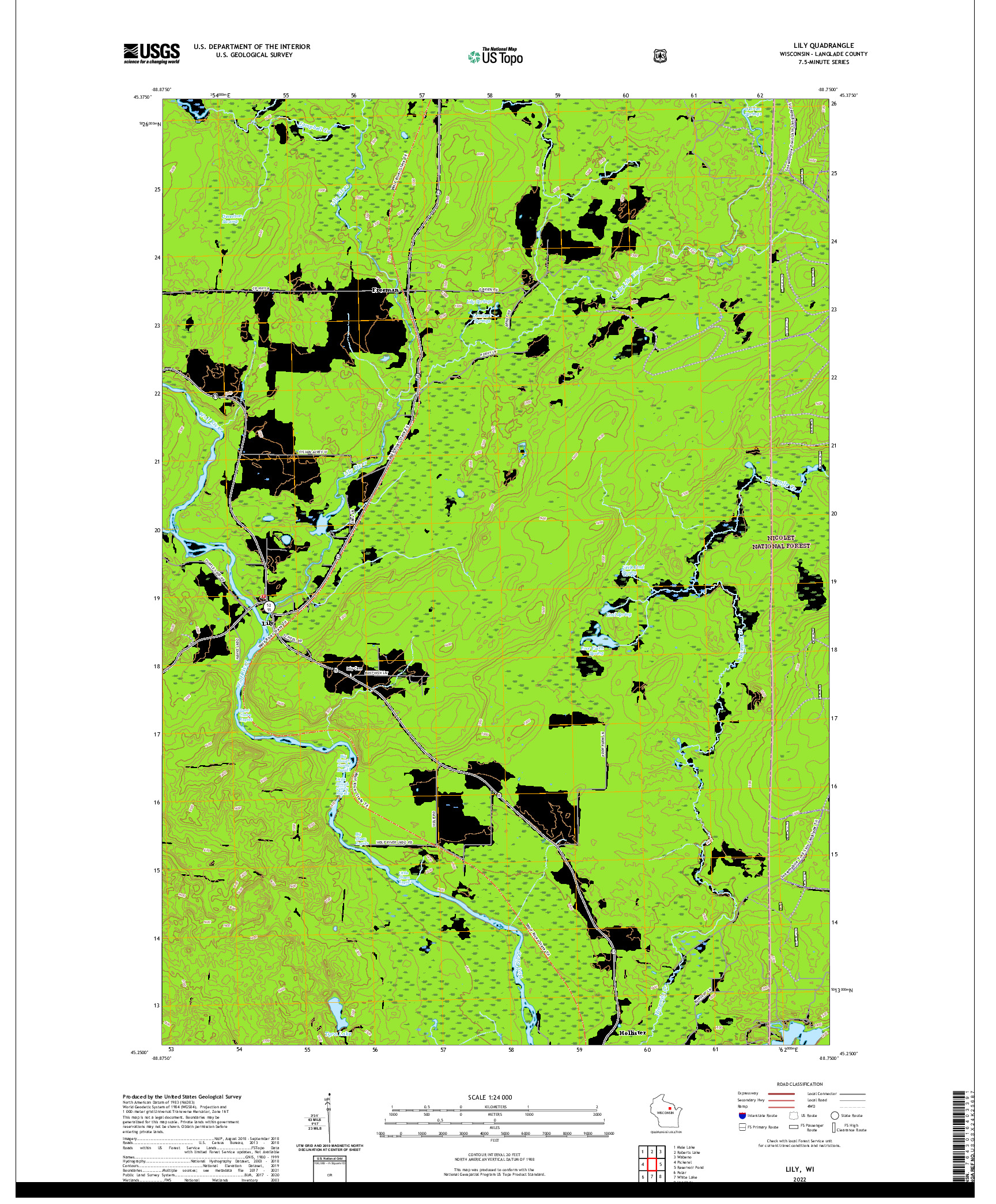 US TOPO 7.5-MINUTE MAP FOR LILY, WI