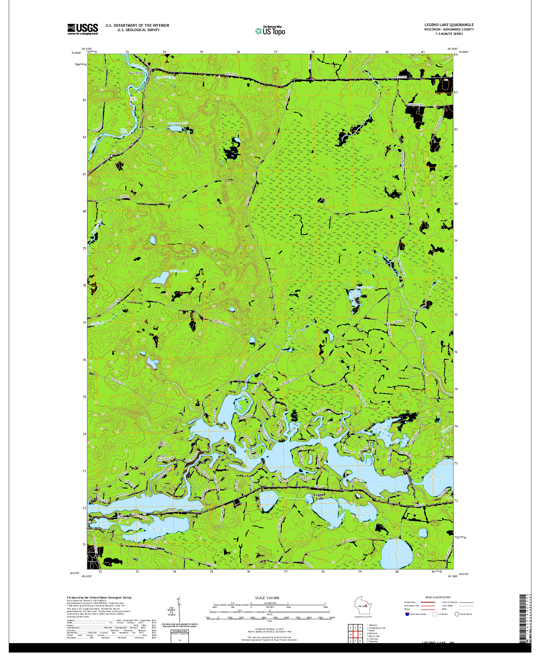 US TOPO 7.5-MINUTE MAP FOR LEGEND LAKE, WI