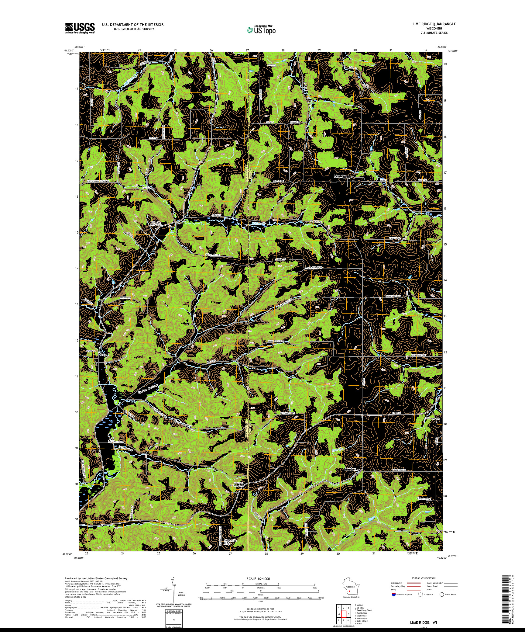 US TOPO 7.5-MINUTE MAP FOR LIME RIDGE, WI