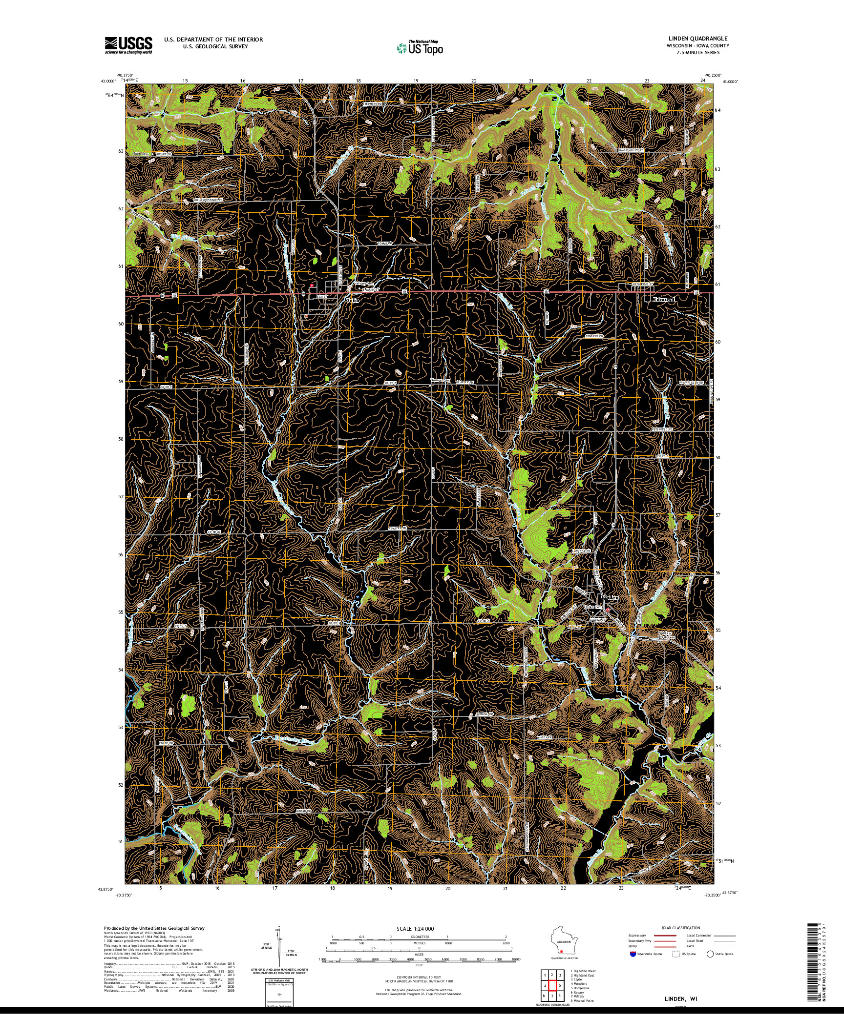 US TOPO 7.5-MINUTE MAP FOR LINDEN, WI