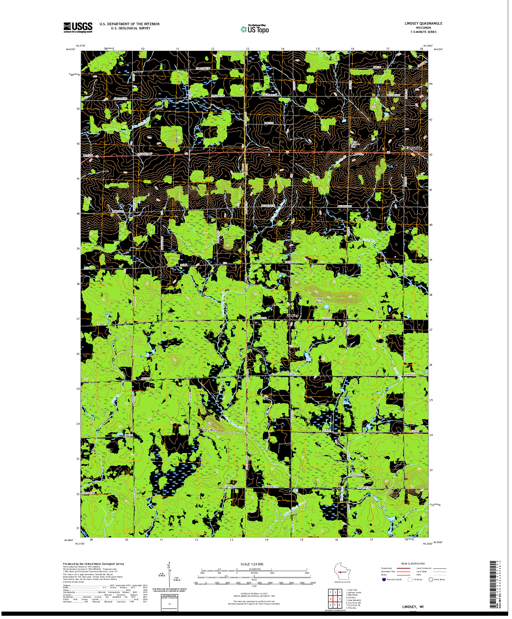 US TOPO 7.5-MINUTE MAP FOR LINDSEY, WI