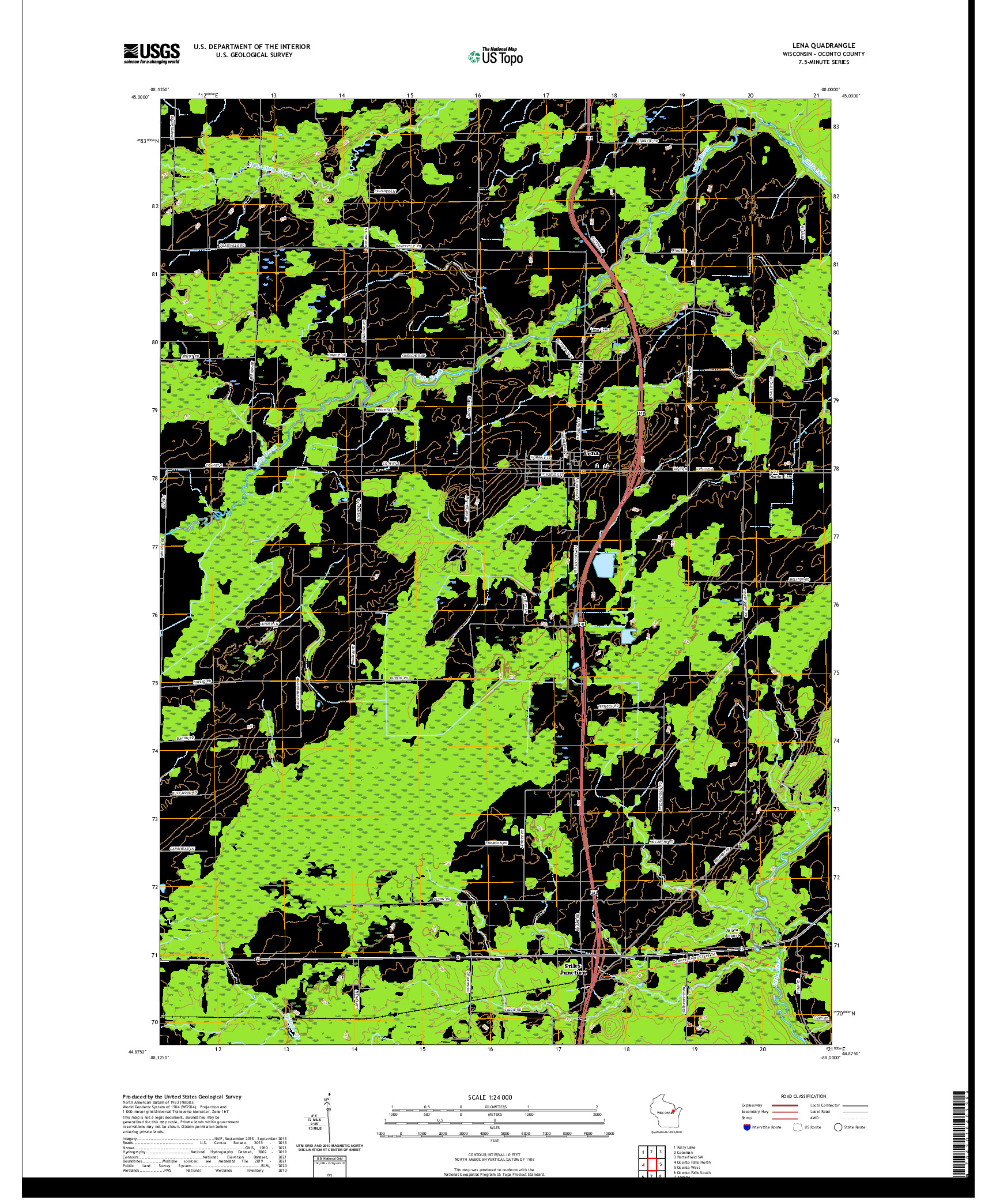 US TOPO 7.5-MINUTE MAP FOR LENA, WI