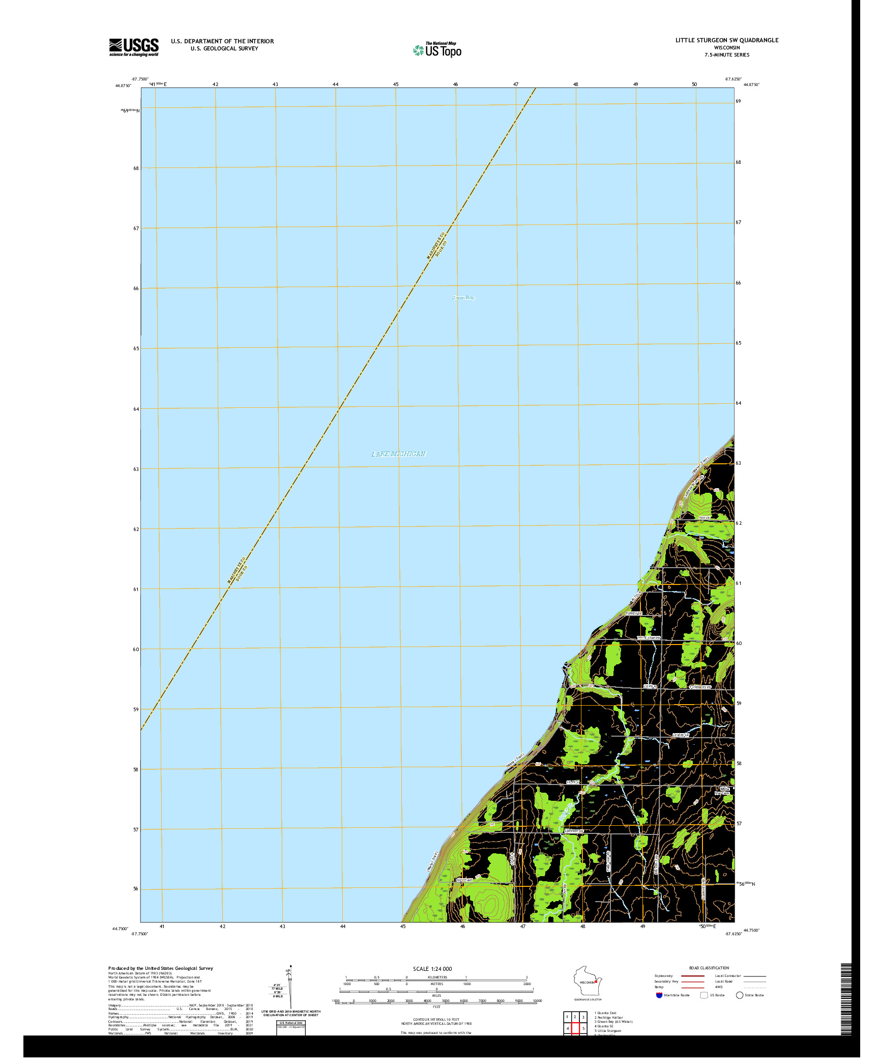 US TOPO 7.5-MINUTE MAP FOR LITTLE STURGEON SW, WI