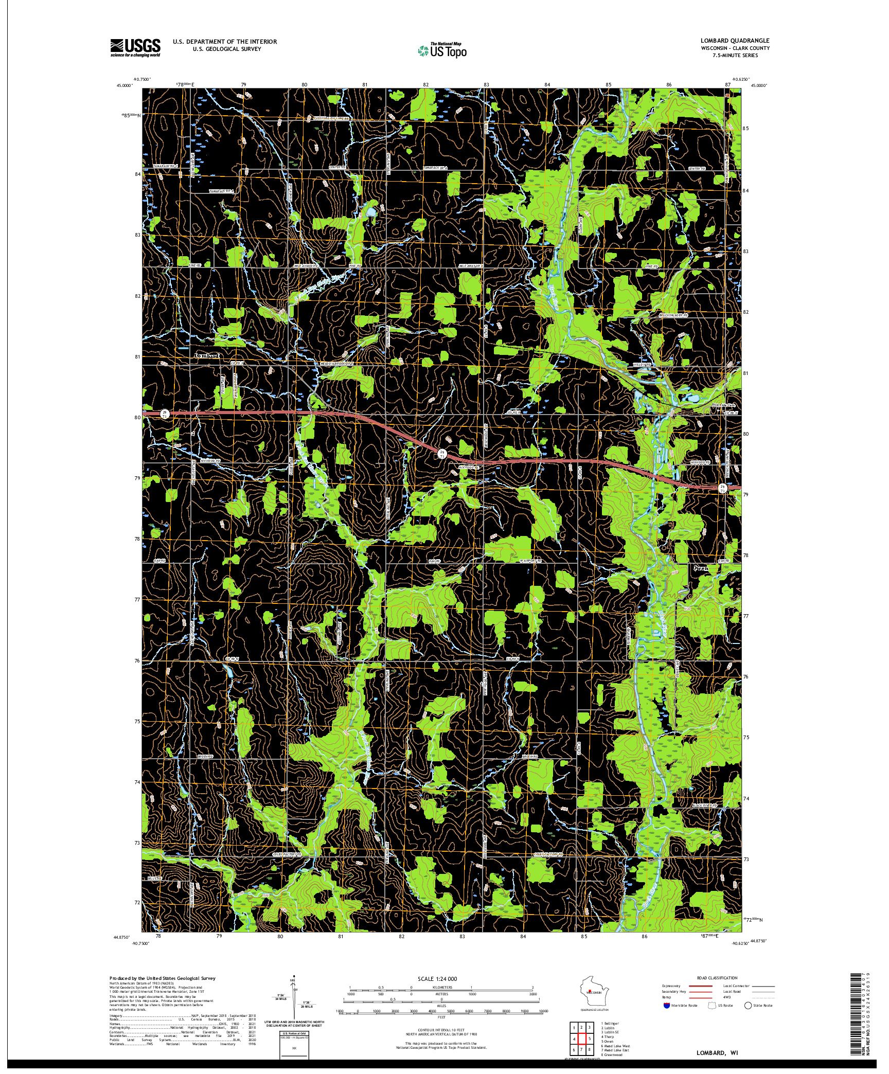 US TOPO 7.5-MINUTE MAP FOR LOMBARD, WI