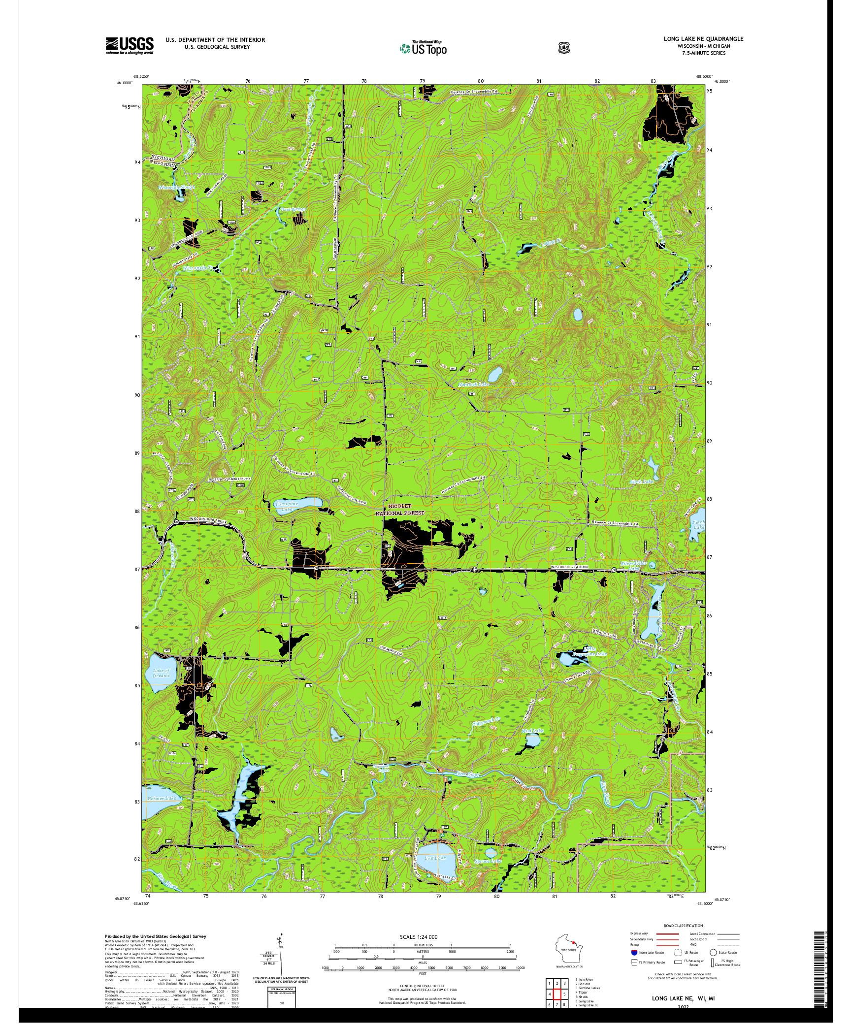 US TOPO 7.5-MINUTE MAP FOR LONG LAKE NE, WI,MI