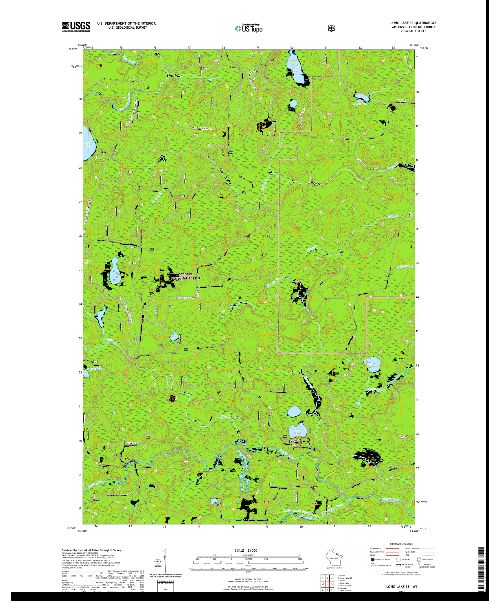 US TOPO 7.5-MINUTE MAP FOR LONG LAKE SE, WI