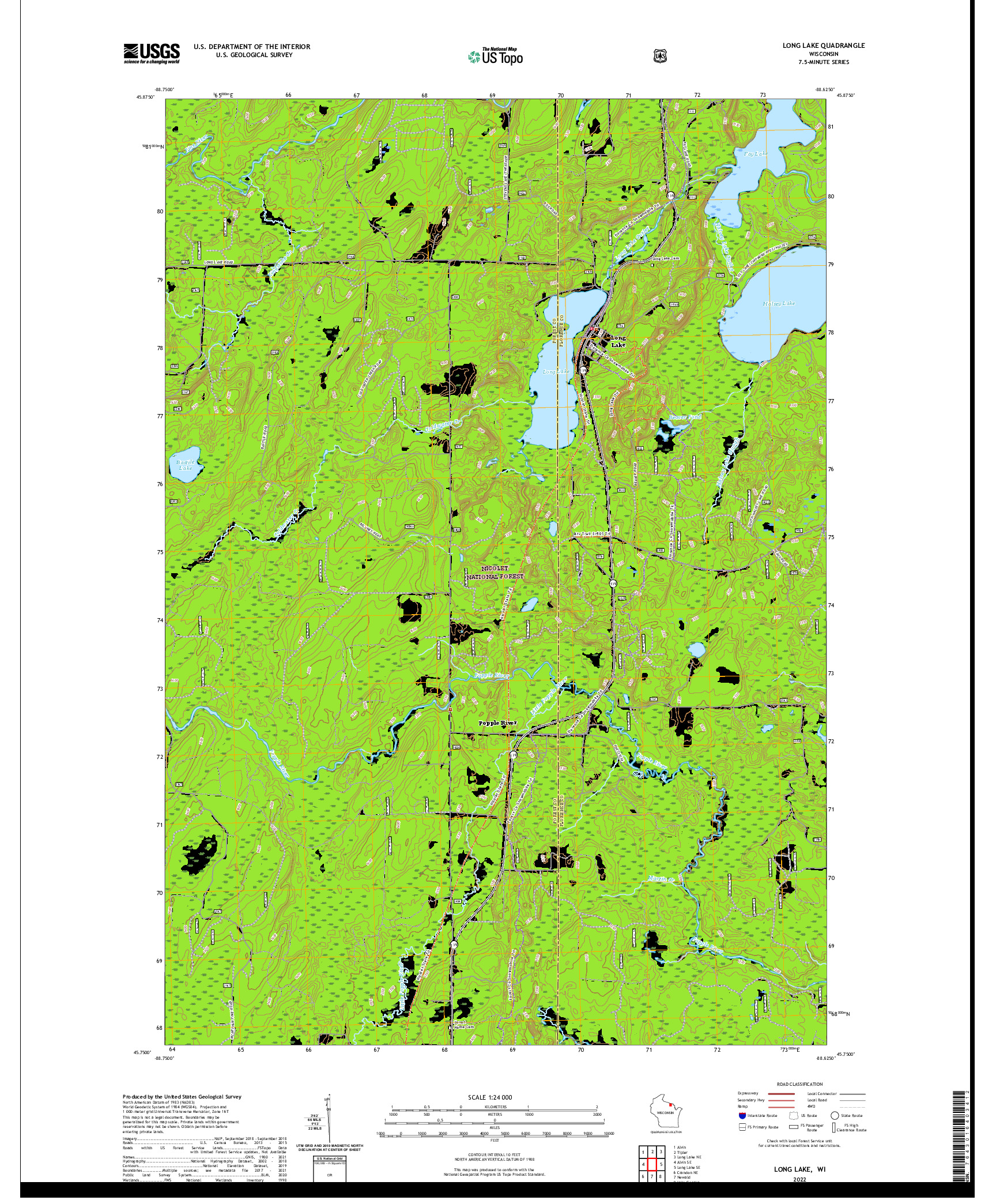 US TOPO 7.5-MINUTE MAP FOR LONG LAKE, WI
