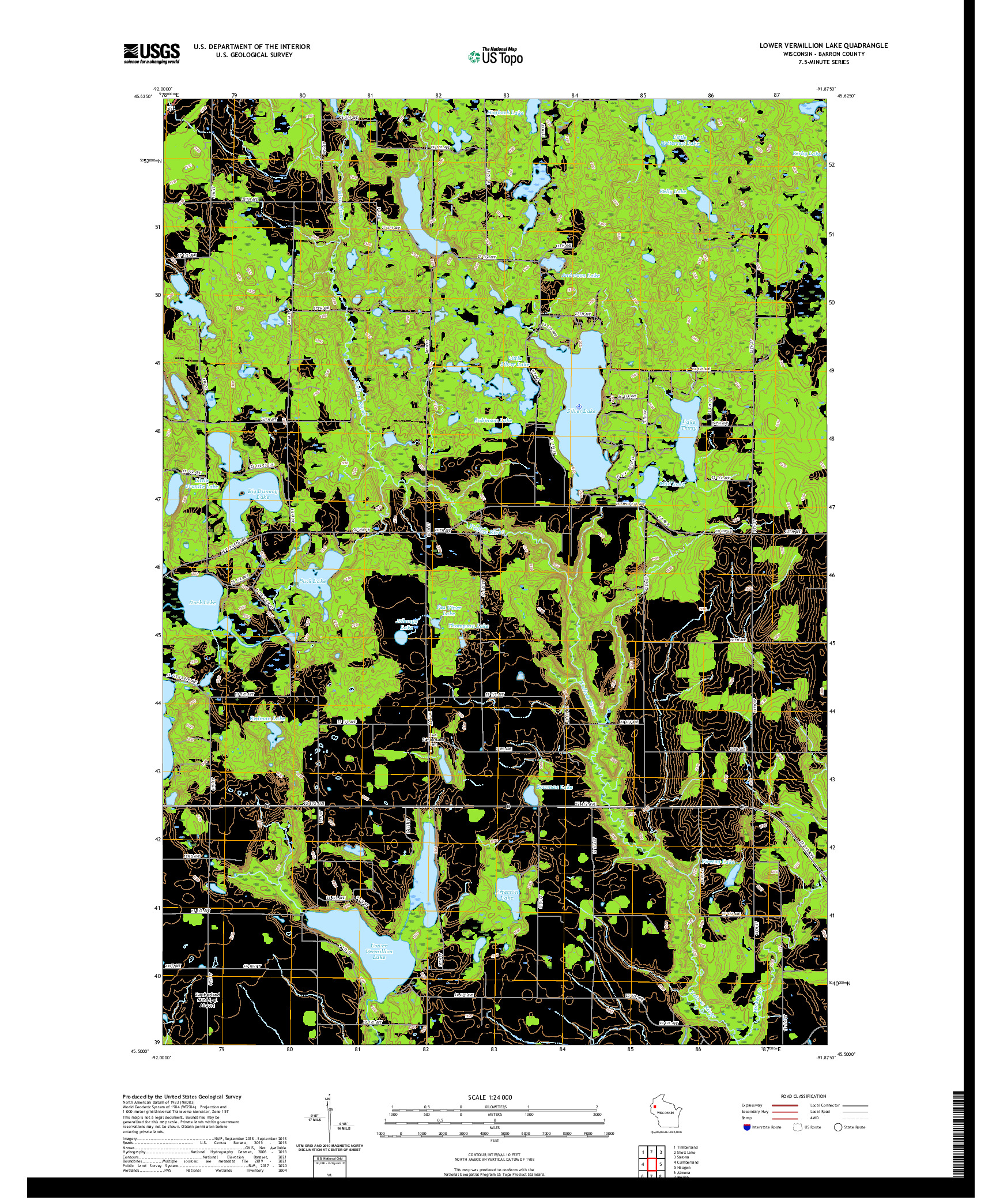 US TOPO 7.5-MINUTE MAP FOR LOWER VERMILLION LAKE, WI