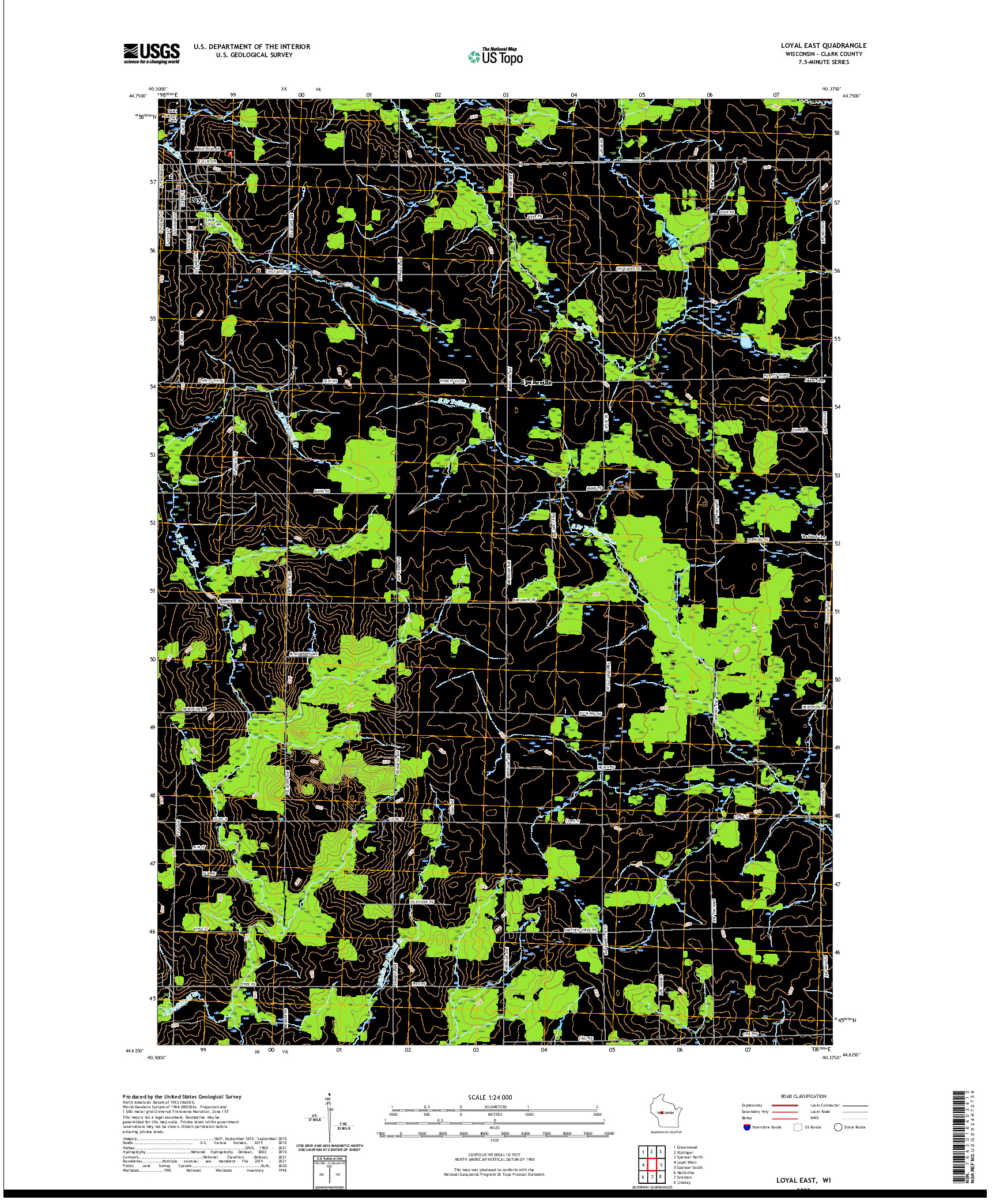 US TOPO 7.5-MINUTE MAP FOR LOYAL EAST, WI