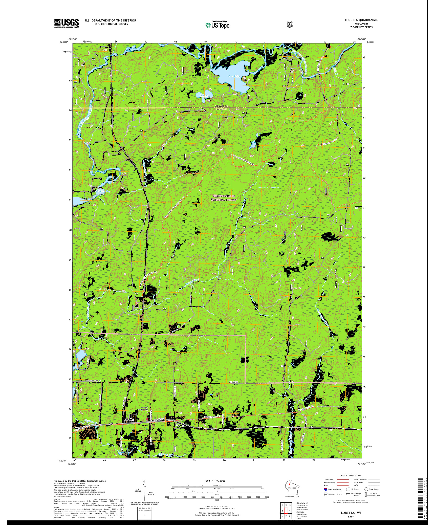 US TOPO 7.5-MINUTE MAP FOR LORETTA, WI