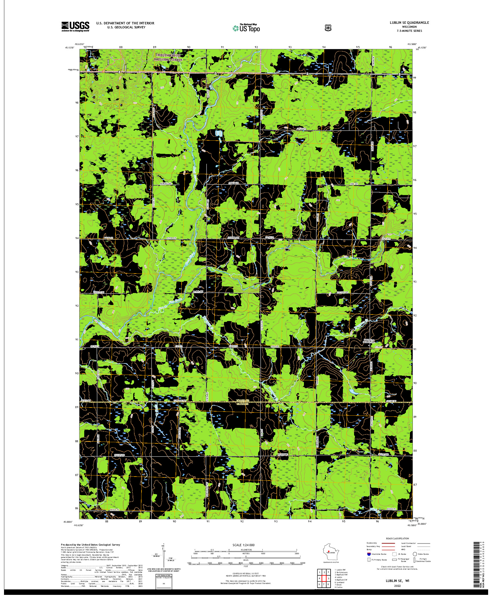 US TOPO 7.5-MINUTE MAP FOR LUBLIN SE, WI