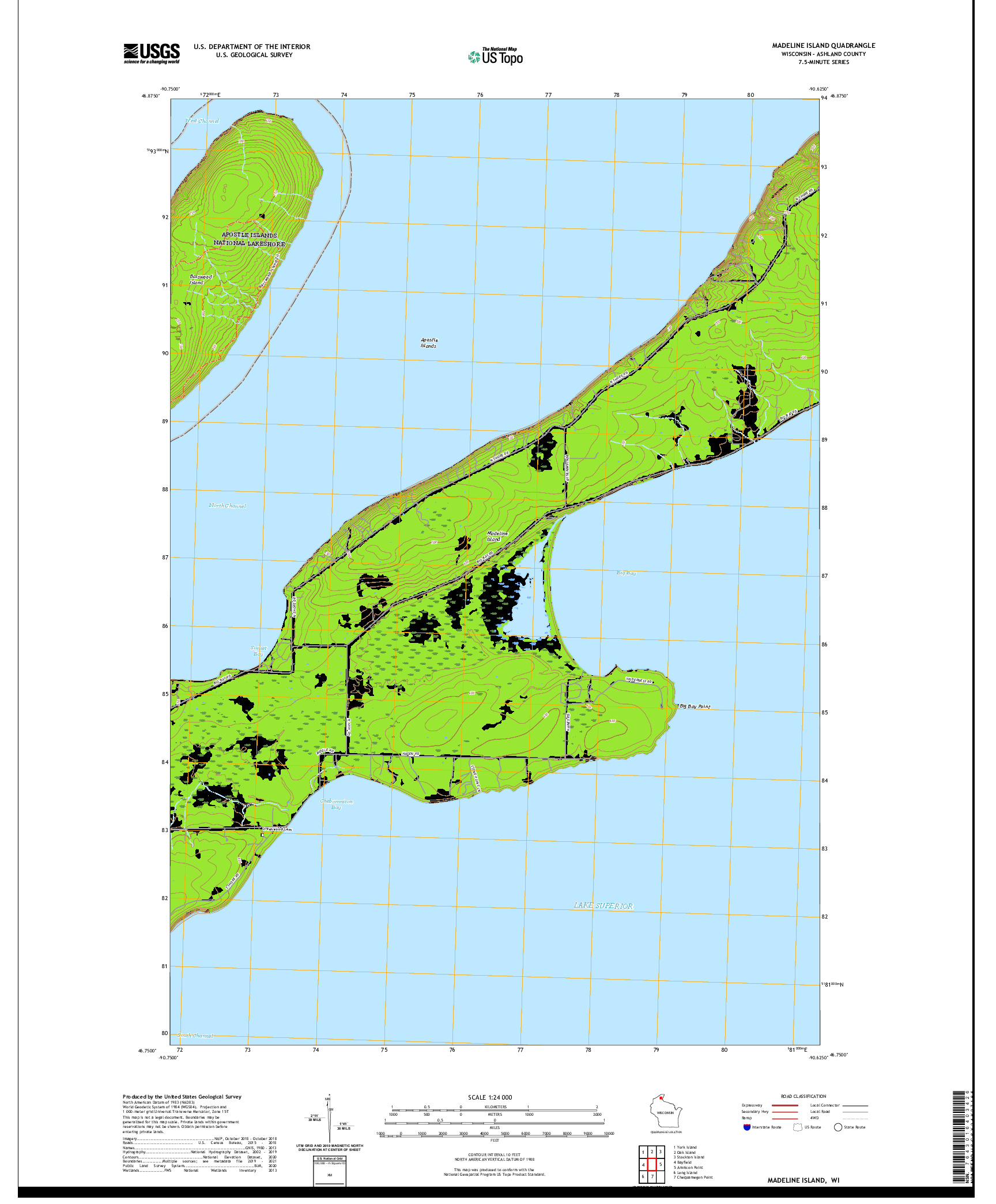 US TOPO 7.5-MINUTE MAP FOR MADELINE ISLAND, WI