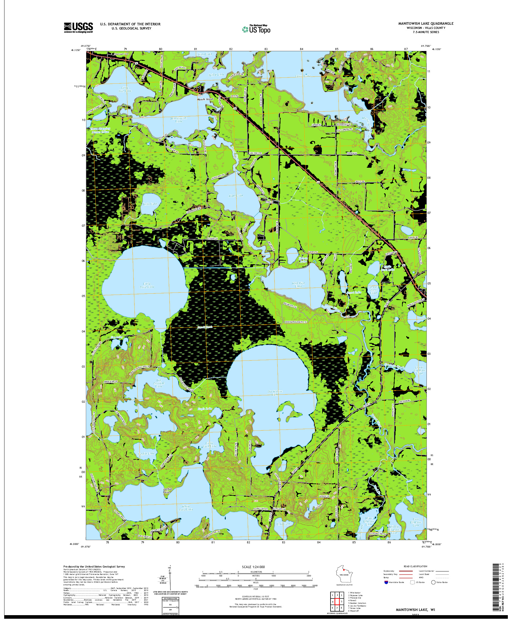 US TOPO 7.5-MINUTE MAP FOR MANITOWISH LAKE, WI