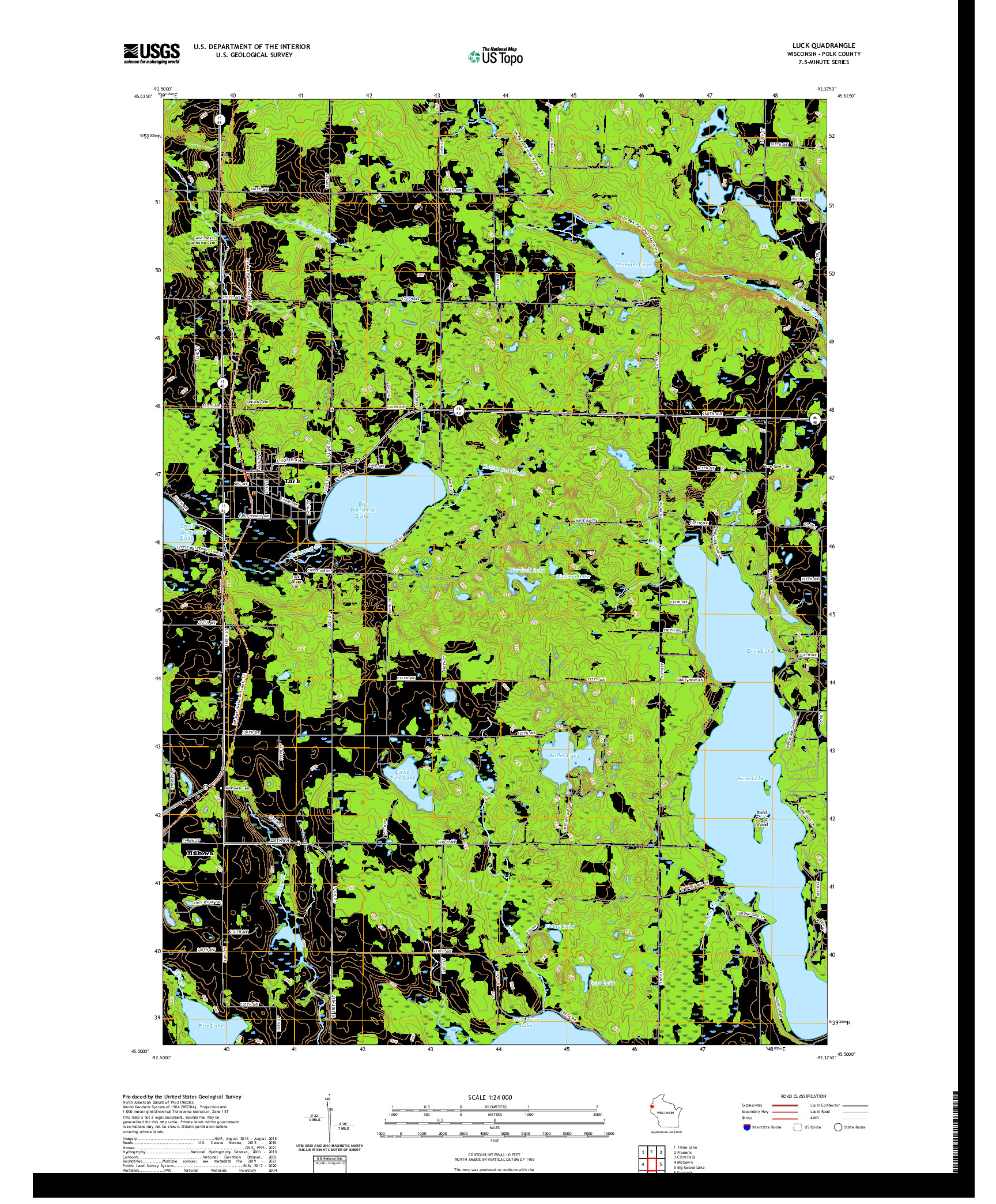 US TOPO 7.5-MINUTE MAP FOR LUCK, WI