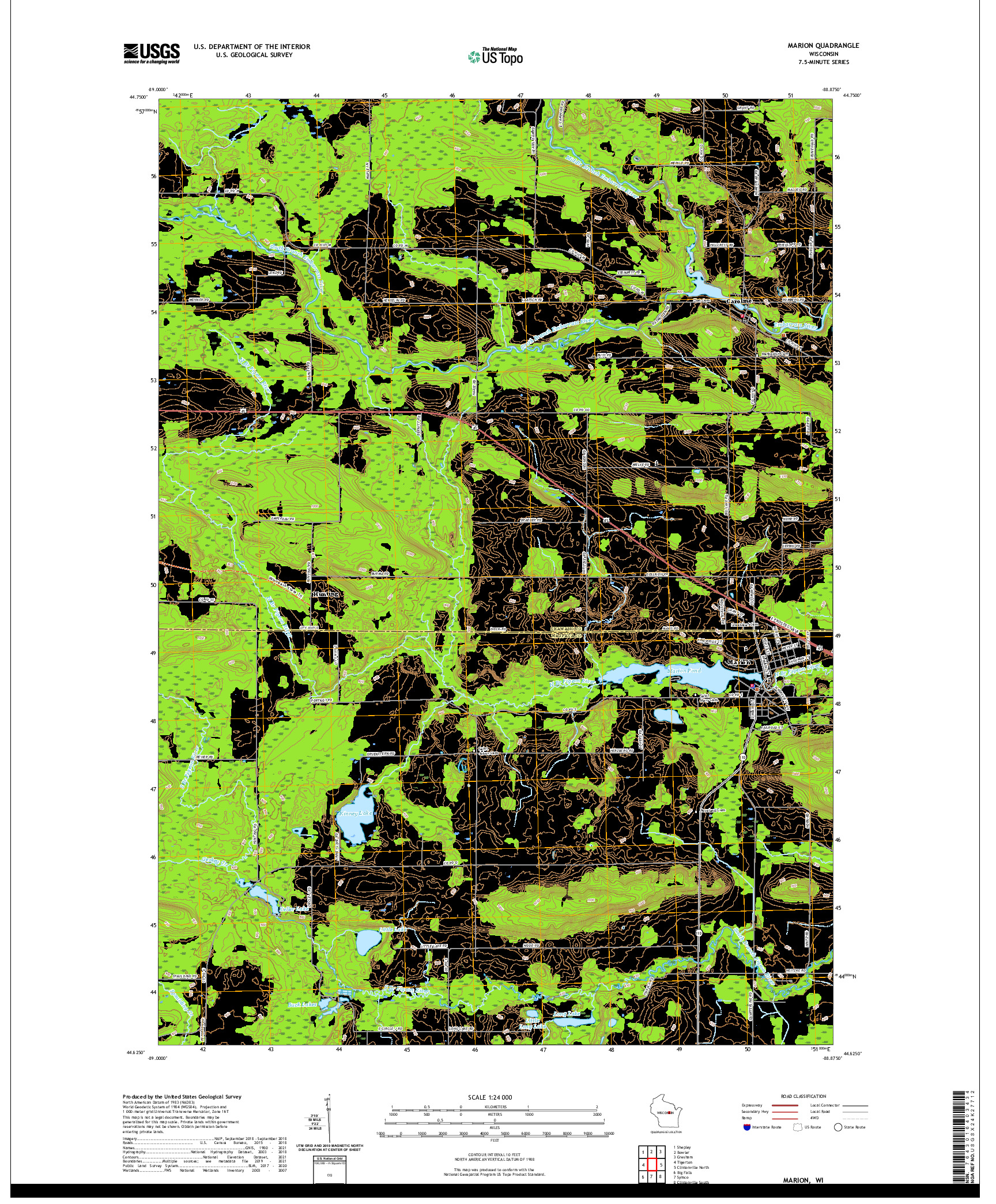 US TOPO 7.5-MINUTE MAP FOR MARION, WI