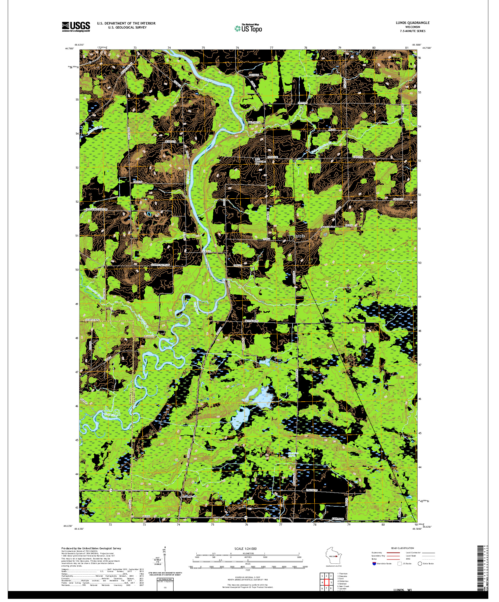 US TOPO 7.5-MINUTE MAP FOR LUNDS, WI