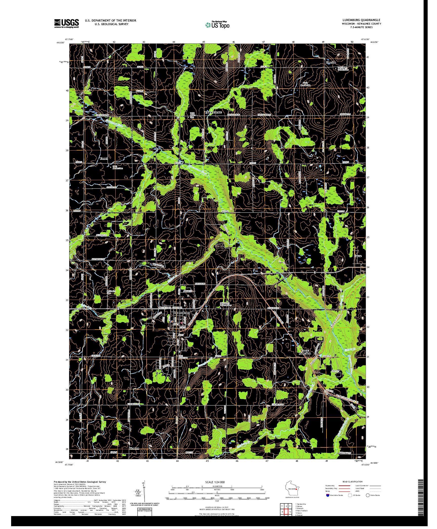 US TOPO 7.5-MINUTE MAP FOR LUXEMBURG, WI