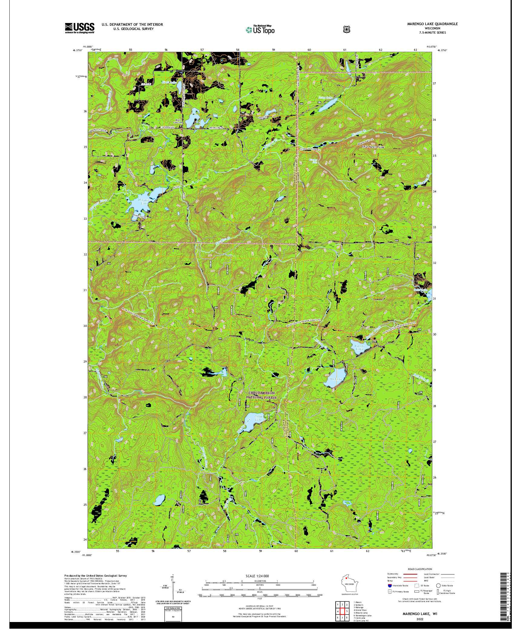 US TOPO 7.5-MINUTE MAP FOR MARENGO LAKE, WI