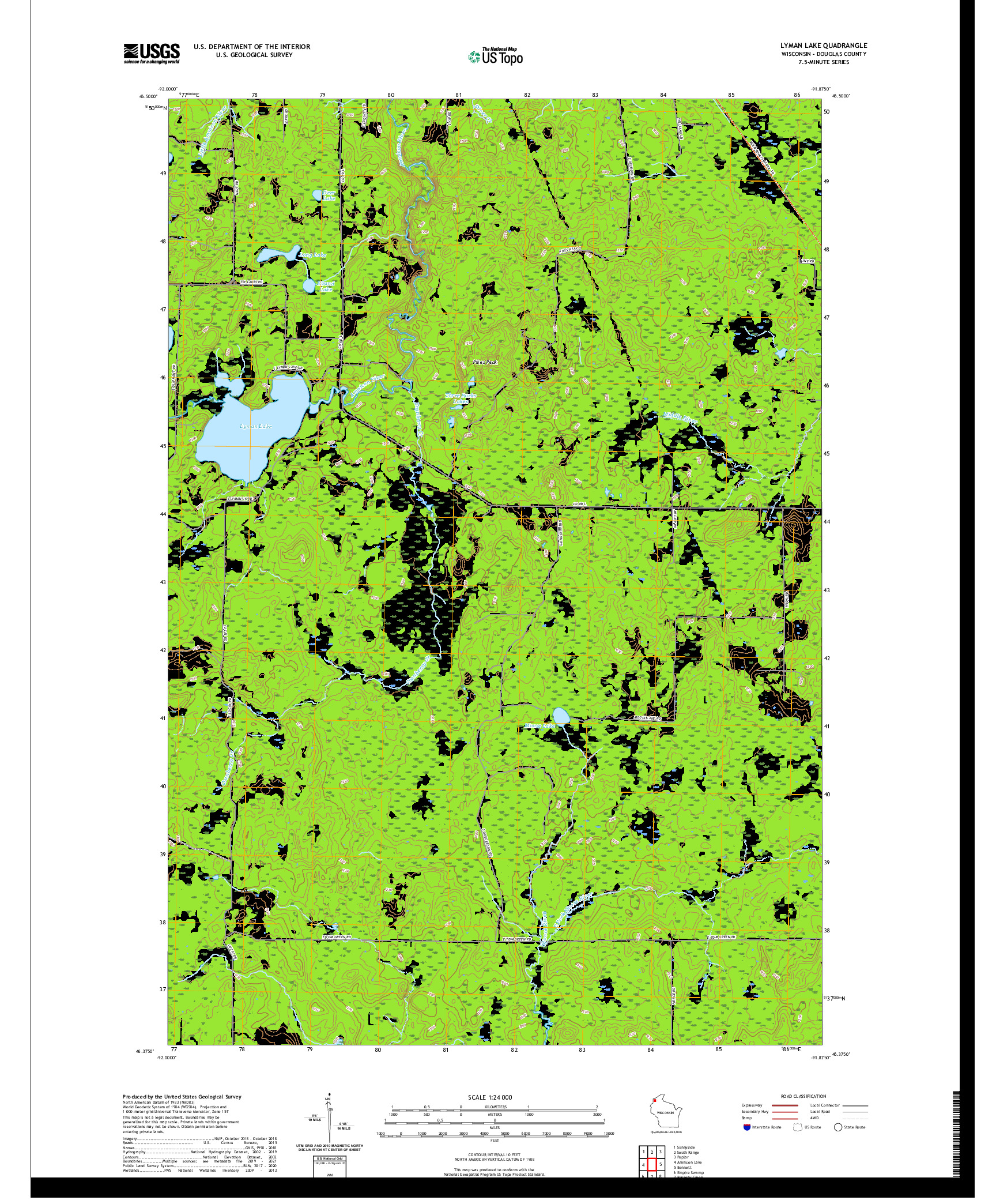US TOPO 7.5-MINUTE MAP FOR LYMAN LAKE, WI