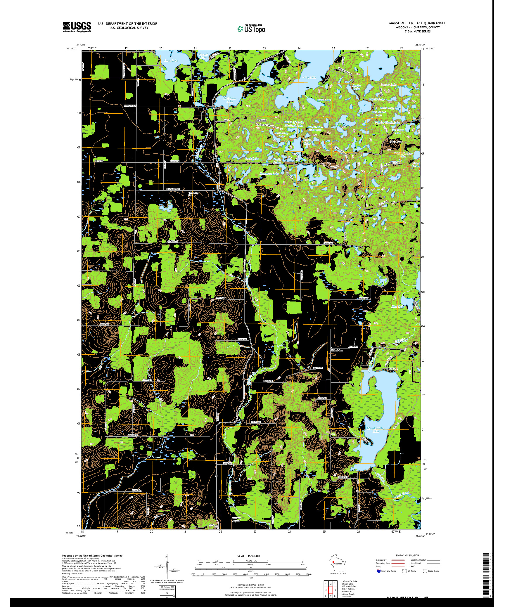 US TOPO 7.5-MINUTE MAP FOR MARSH-MILLER LAKE, WI