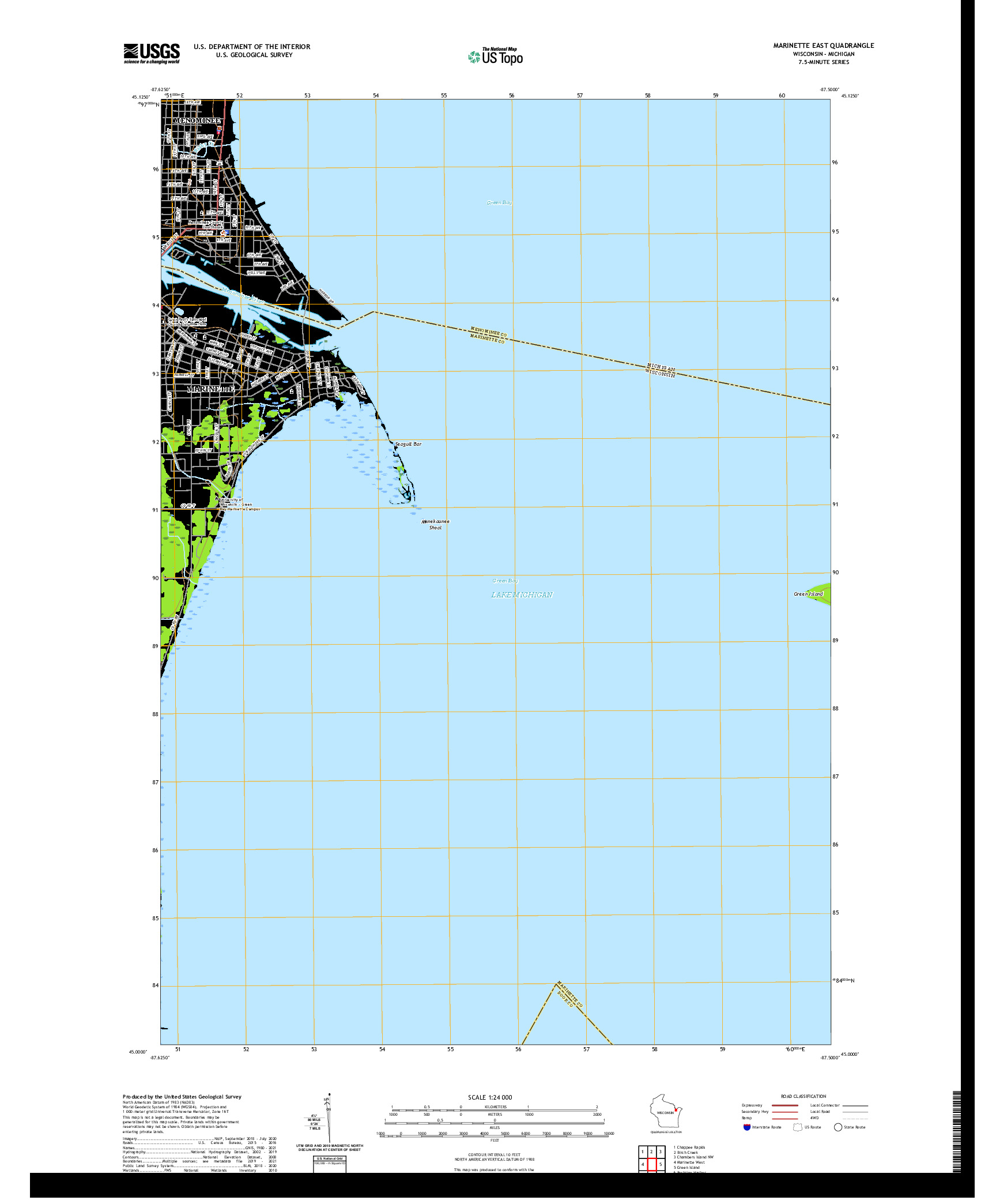 US TOPO 7.5-MINUTE MAP FOR MARINETTE EAST, WI,MI