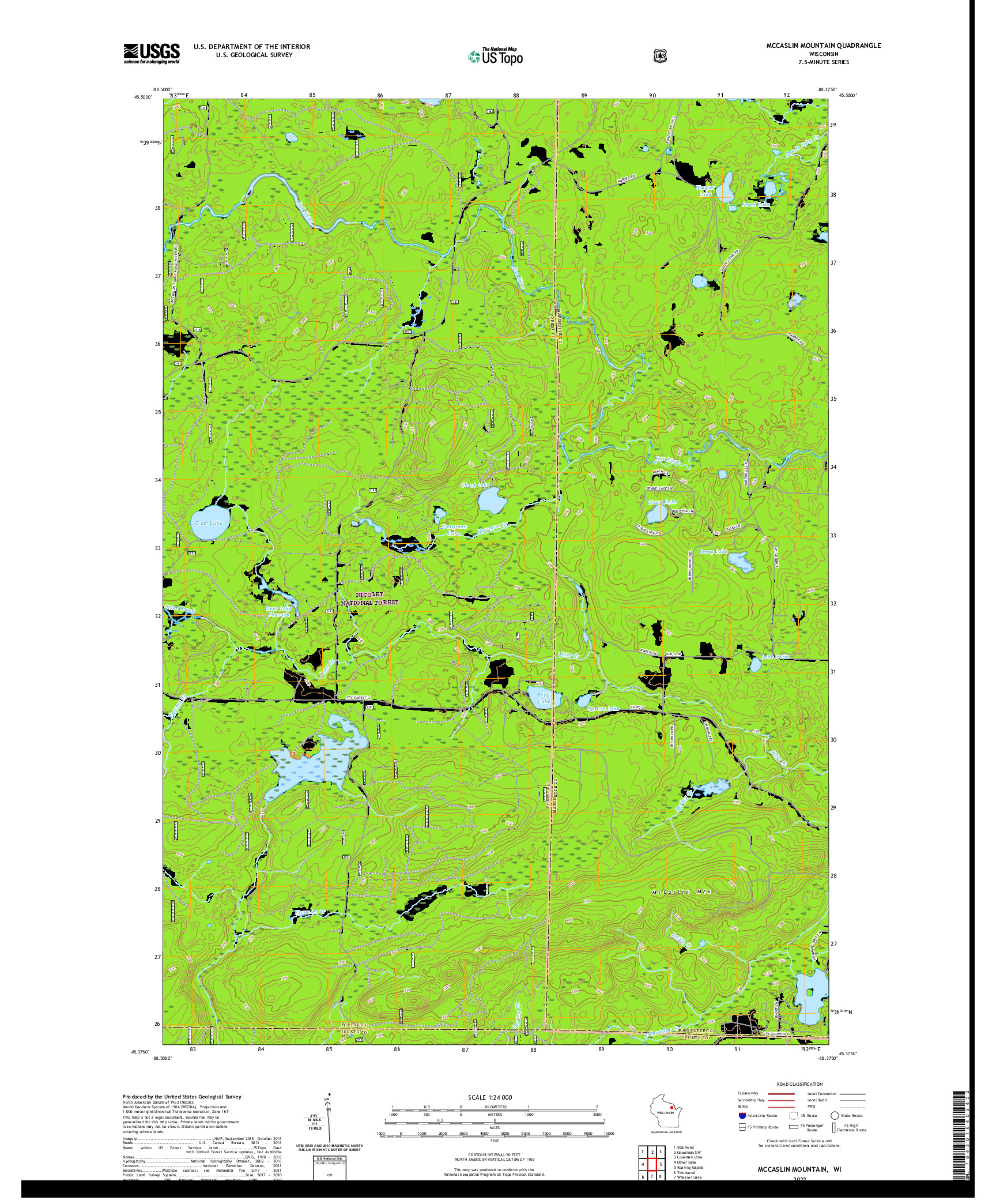 US TOPO 7.5-MINUTE MAP FOR MCCASLIN MOUNTAIN, WI