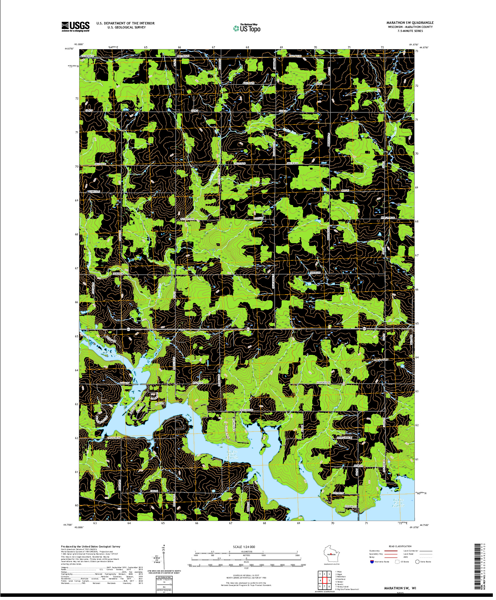 US TOPO 7.5-MINUTE MAP FOR MARATHON SW, WI