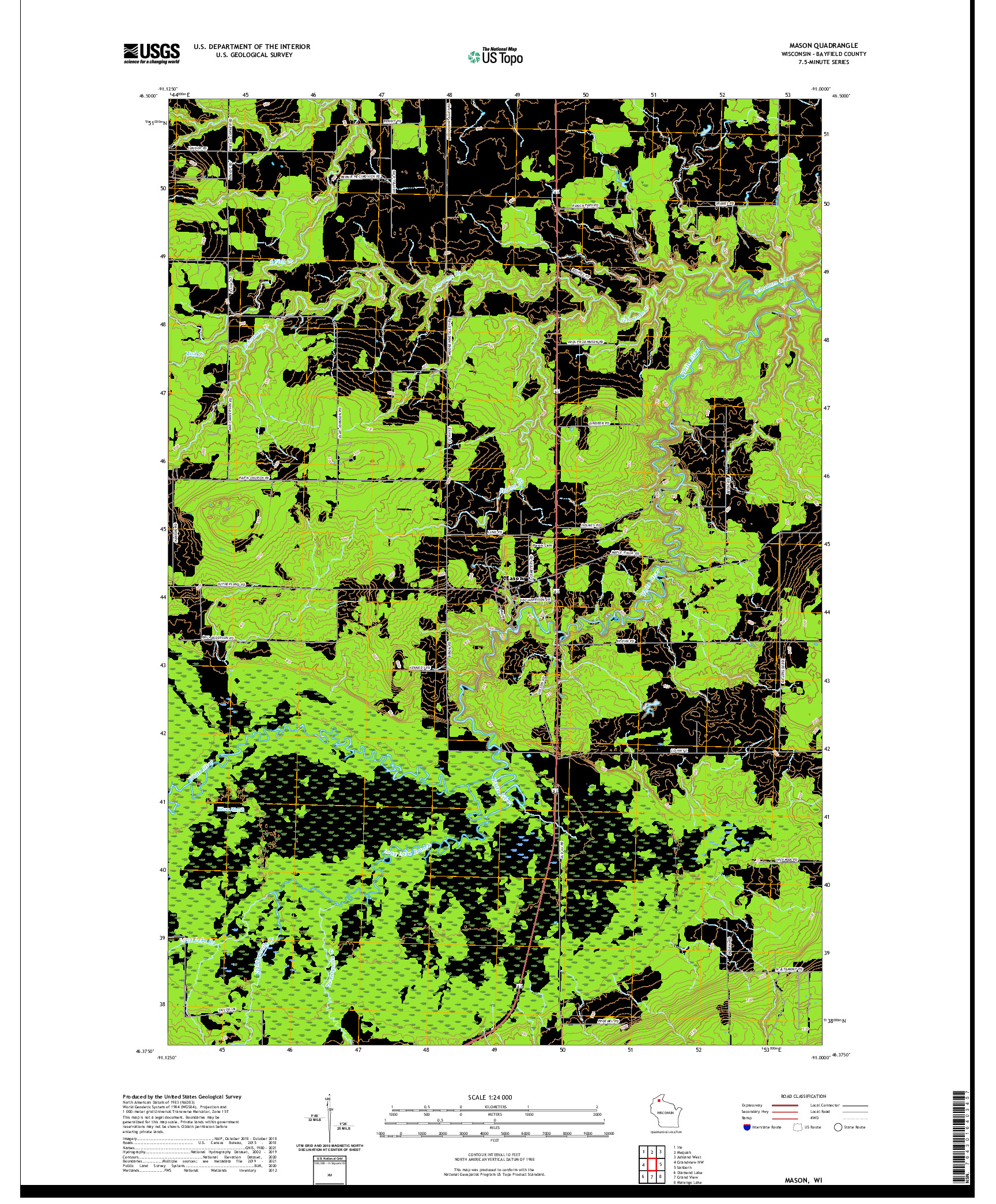 US TOPO 7.5-MINUTE MAP FOR MASON, WI