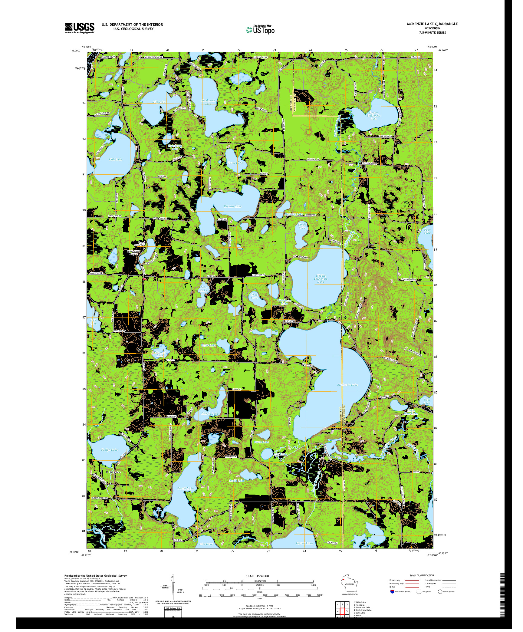 US TOPO 7.5-MINUTE MAP FOR MCKENZIE LAKE, WI