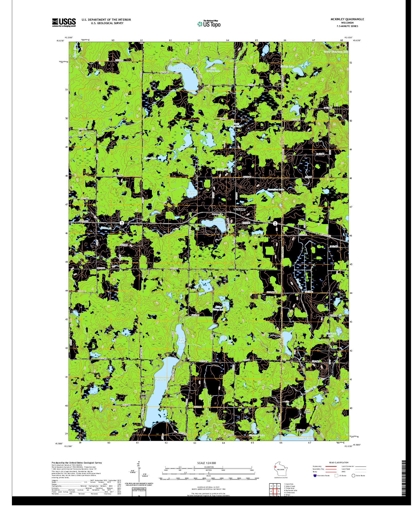 US TOPO 7.5-MINUTE MAP FOR MCKINLEY, WI