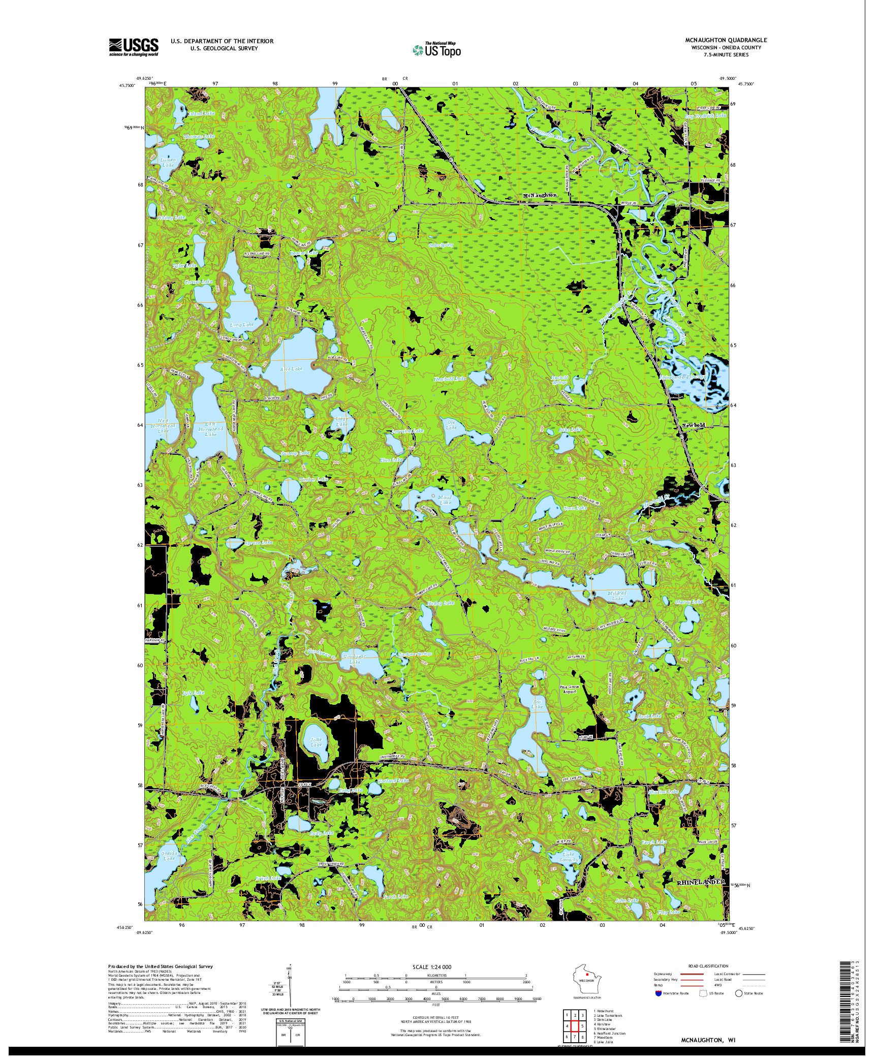 US TOPO 7.5-MINUTE MAP FOR MCNAUGHTON, WI