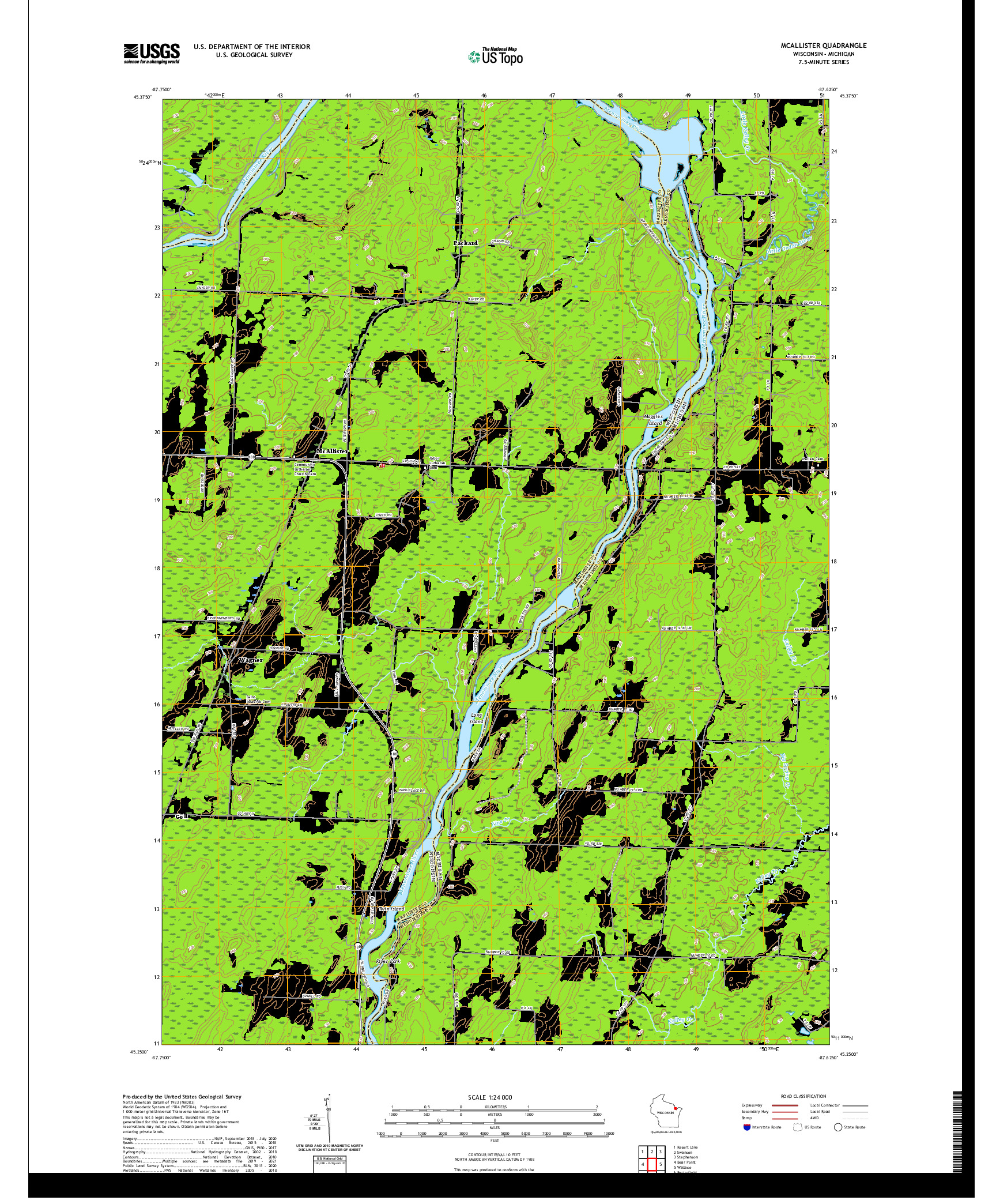 US TOPO 7.5-MINUTE MAP FOR MCALLISTER, WI,MI