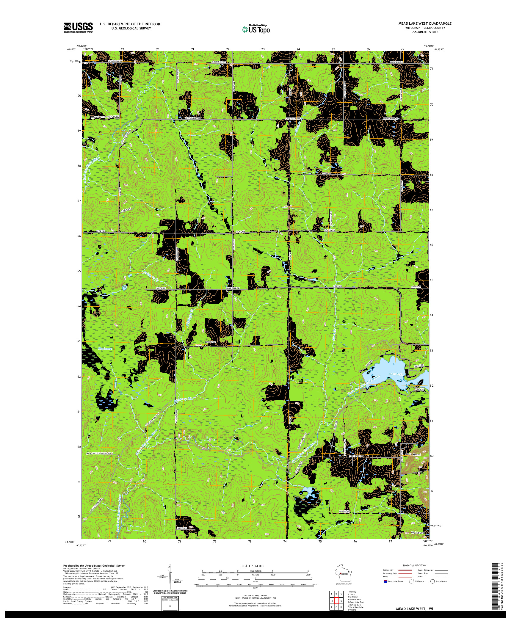 US TOPO 7.5-MINUTE MAP FOR MEAD LAKE WEST, WI