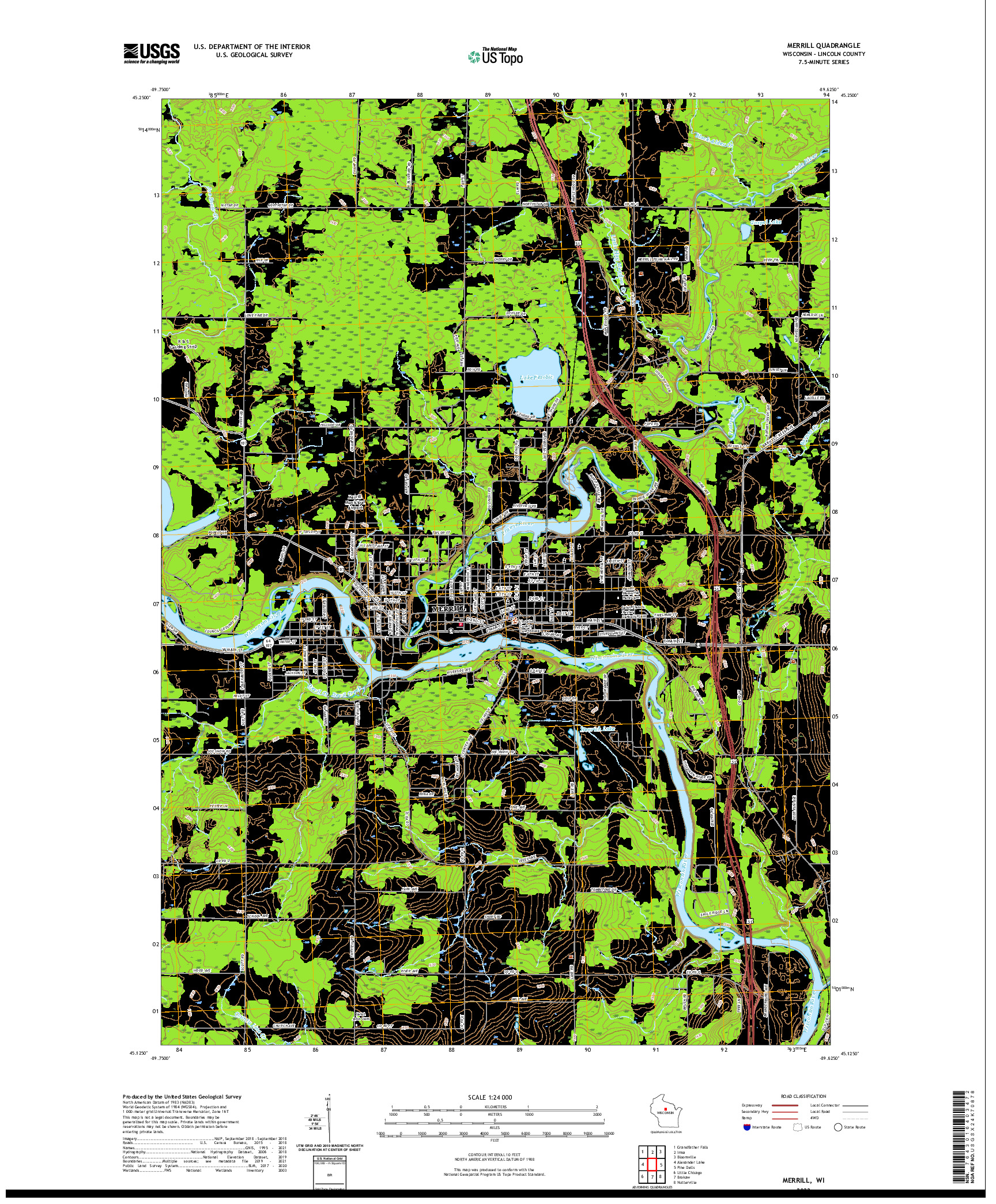 US TOPO 7.5-MINUTE MAP FOR MERRILL, WI