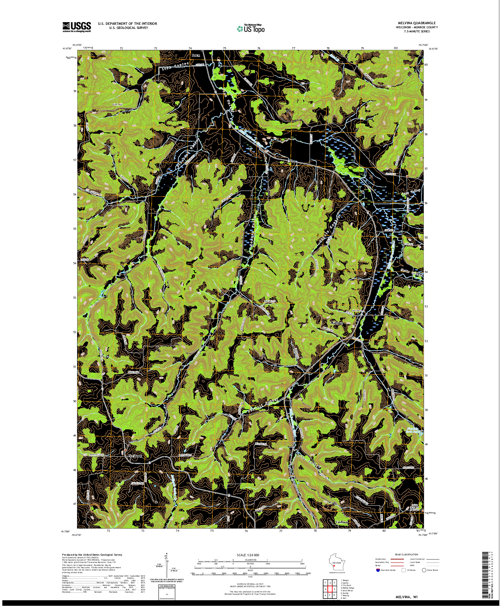 US TOPO 7.5-MINUTE MAP FOR MELVINA, WI