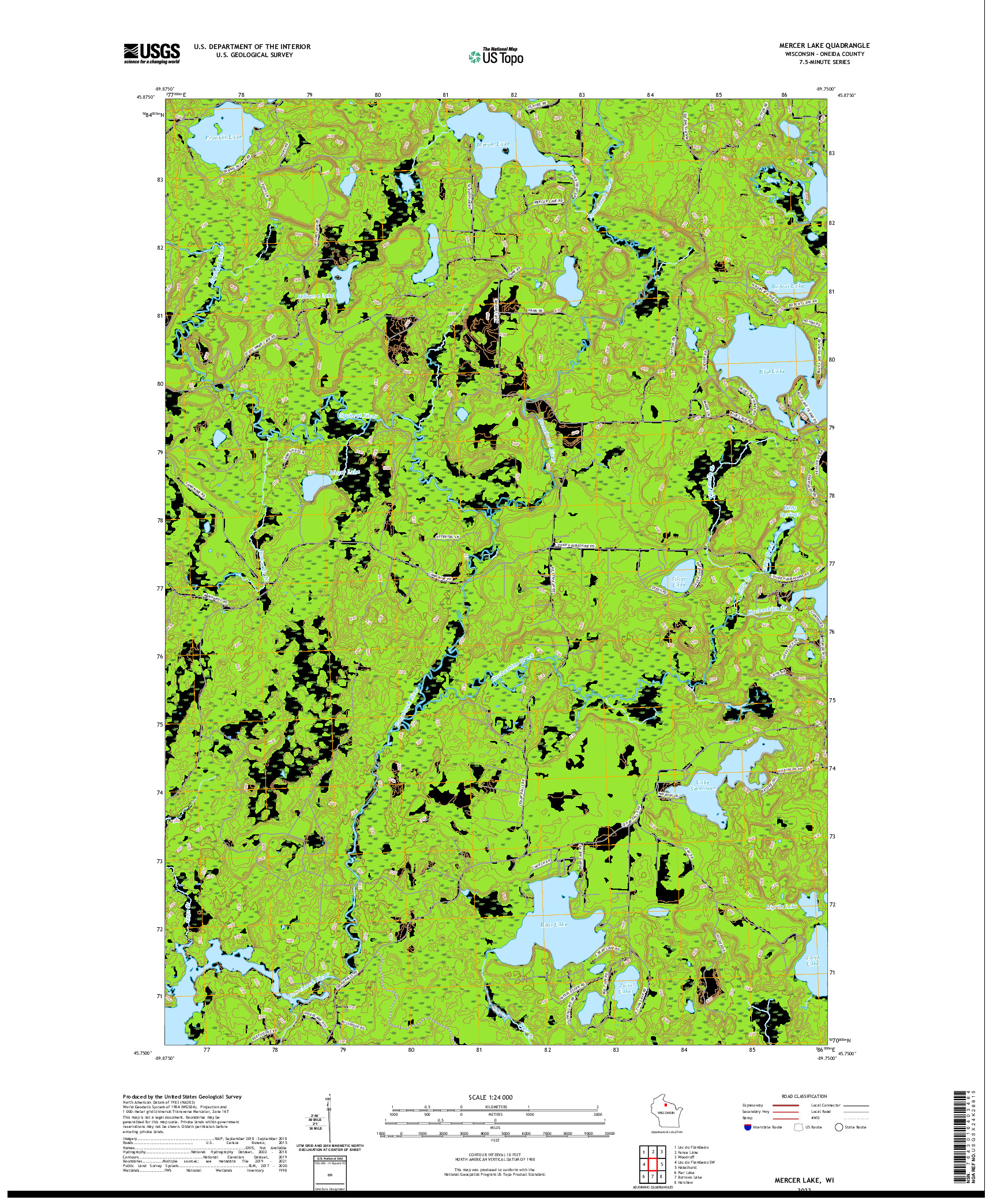 US TOPO 7.5-MINUTE MAP FOR MERCER LAKE, WI
