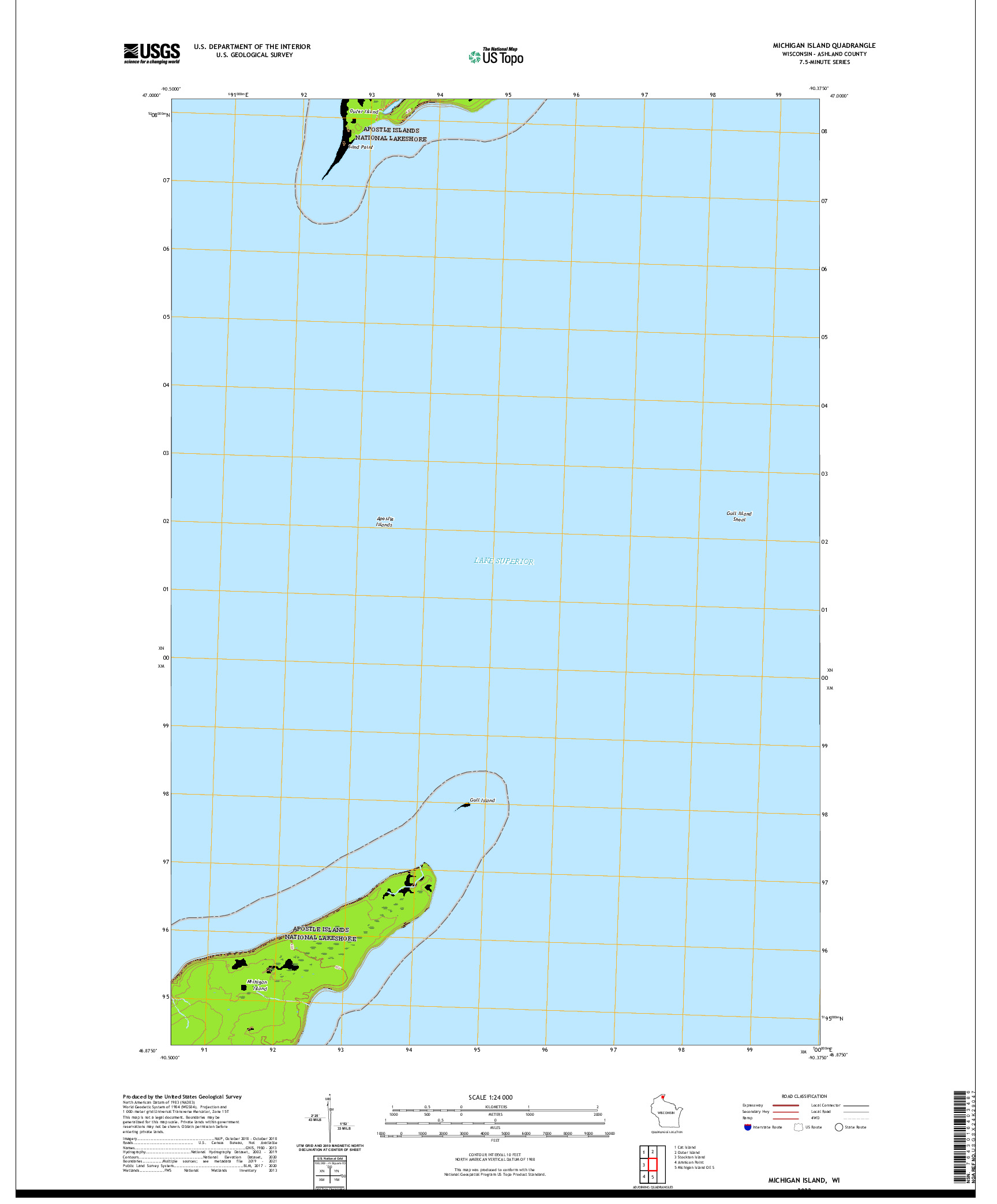 US TOPO 7.5-MINUTE MAP FOR MICHIGAN ISLAND, WI